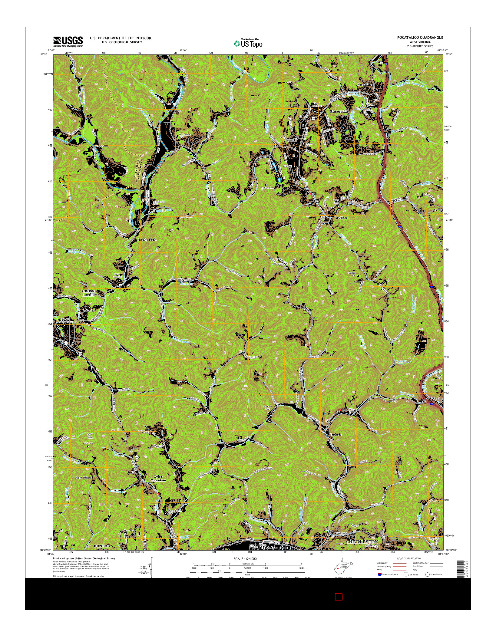 USGS US TOPO 7.5-MINUTE MAP FOR POCATALICO, WV 2014