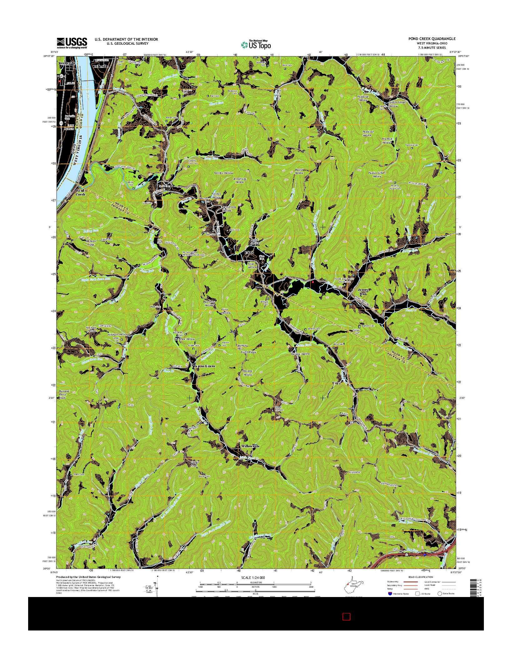 USGS US TOPO 7.5-MINUTE MAP FOR POND CREEK, WV-OH 2014