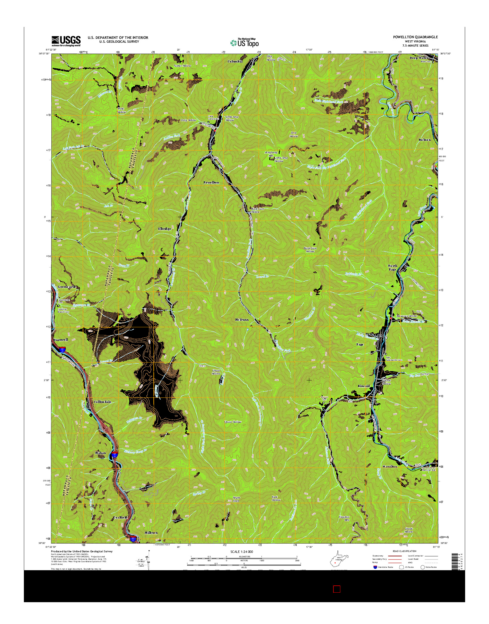 USGS US TOPO 7.5-MINUTE MAP FOR POWELLTON, WV 2014