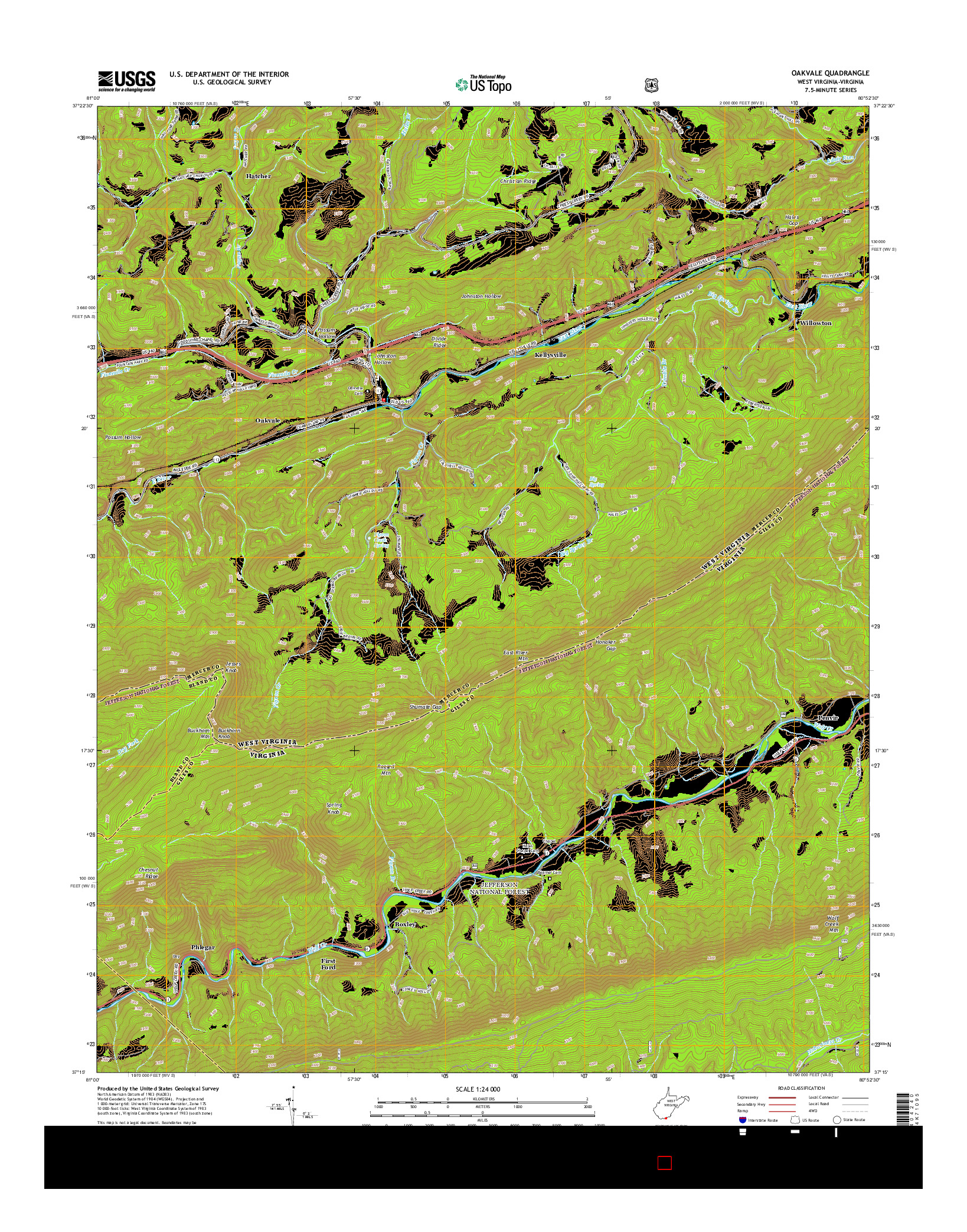 USGS US TOPO 7.5-MINUTE MAP FOR OAKVALE, WV-VA 2014