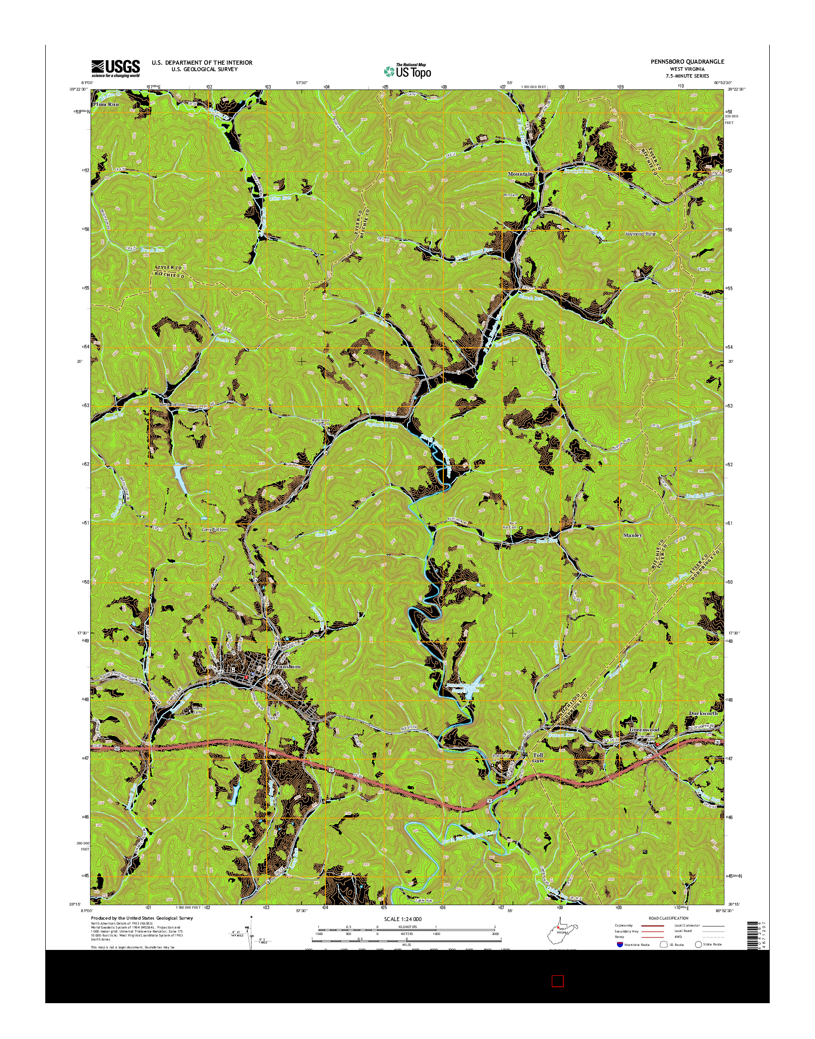 USGS US TOPO 7.5-MINUTE MAP FOR PENNSBORO, WV 2014