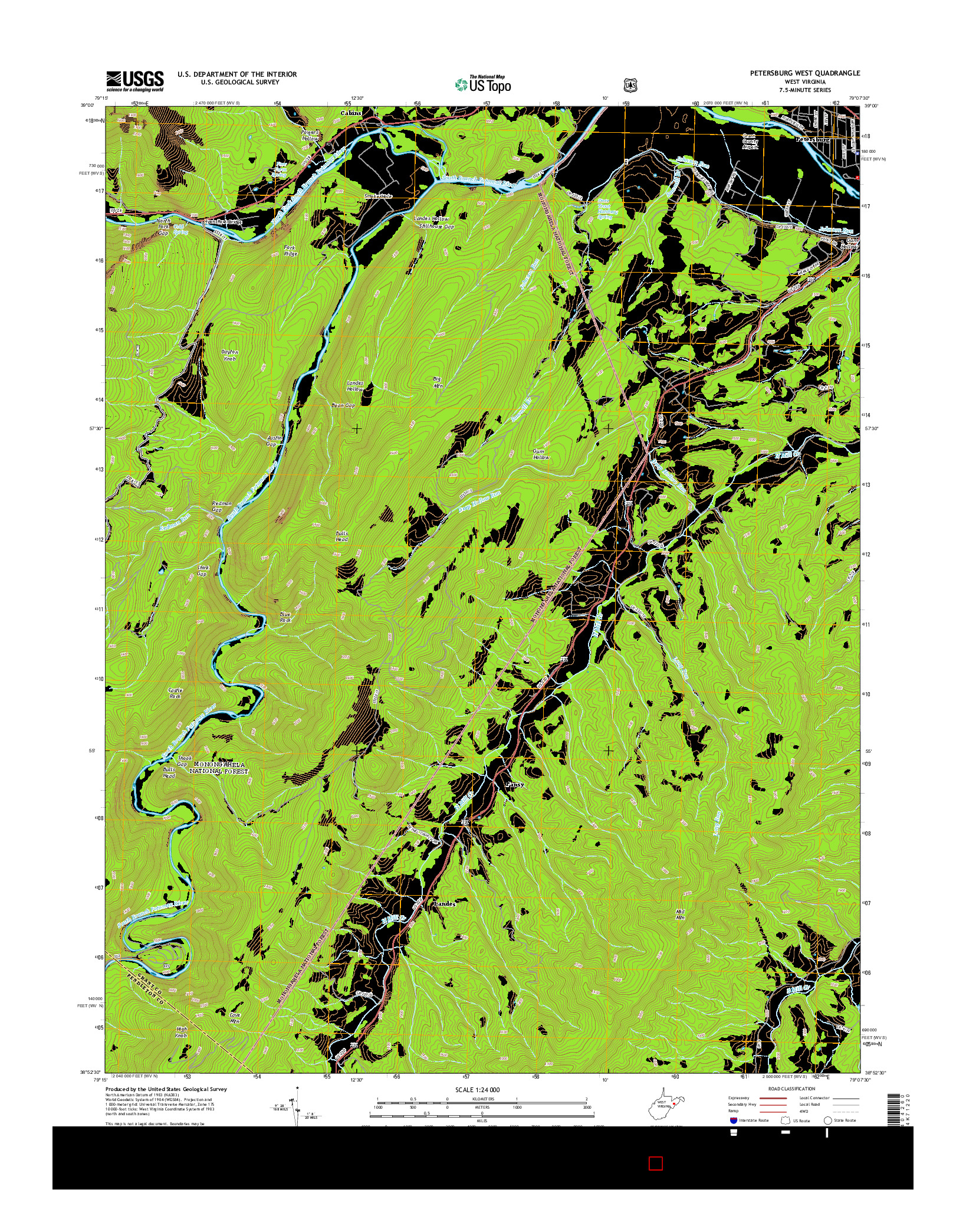 USGS US TOPO 7.5-MINUTE MAP FOR PETERSBURG WEST, WV 2014