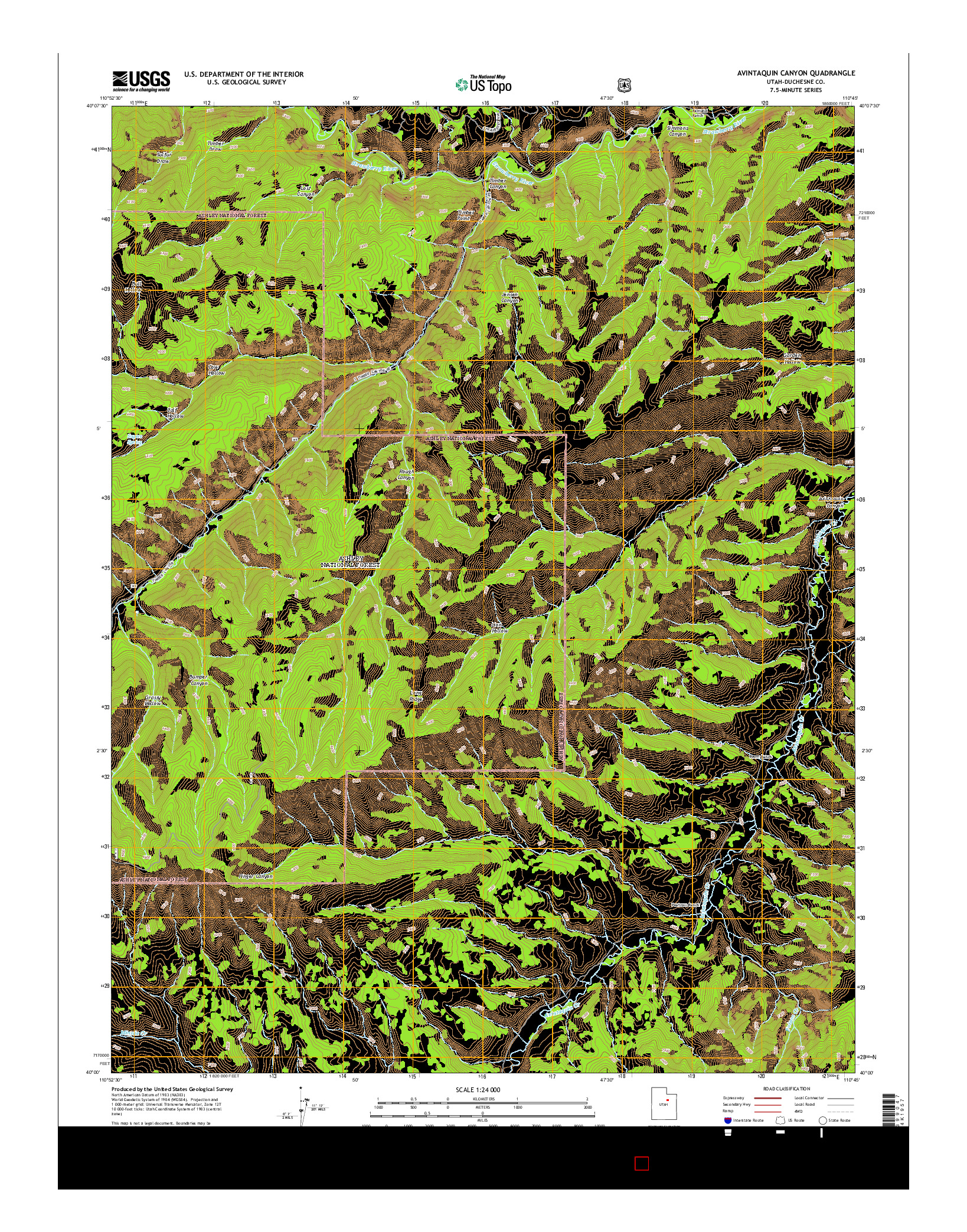 USGS US TOPO 7.5-MINUTE MAP FOR AVINTAQUIN CANYON, UT 2014