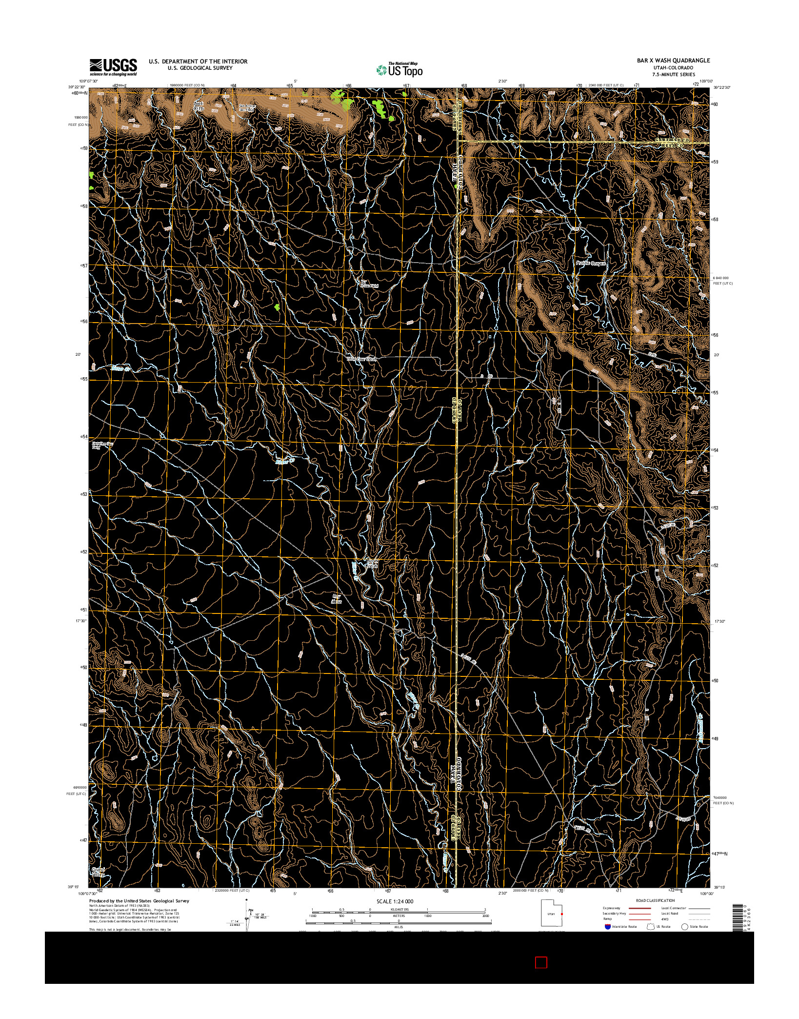 USGS US TOPO 7.5-MINUTE MAP FOR BAR X WASH, UT-CO 2014