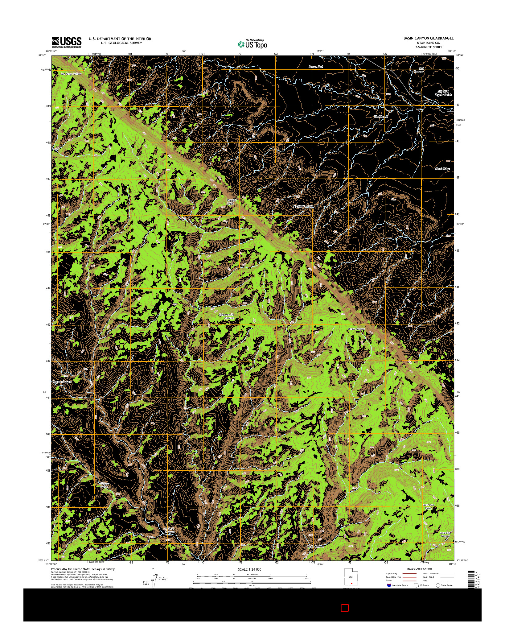 USGS US TOPO 7.5-MINUTE MAP FOR BASIN CANYON, UT 2014