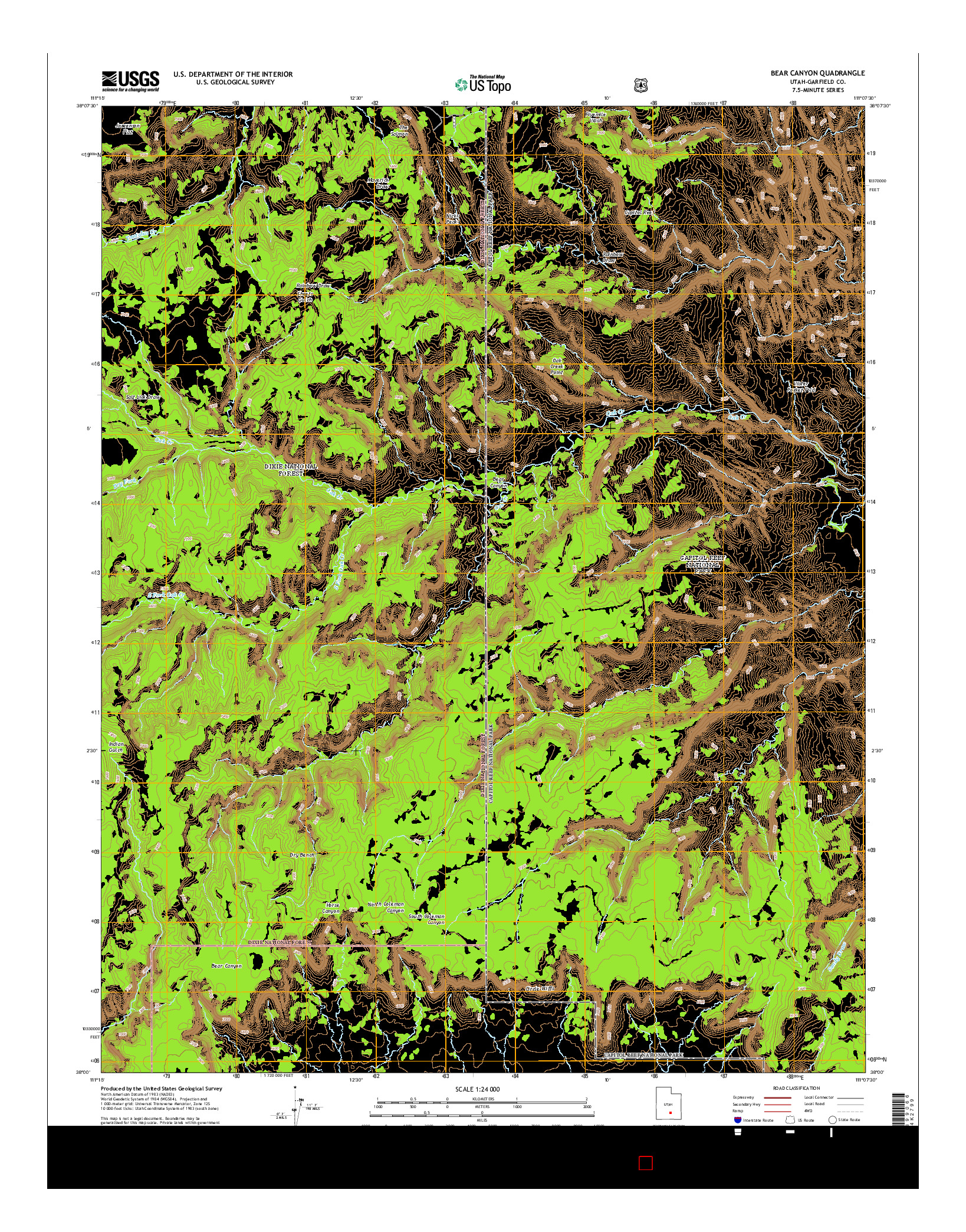 USGS US TOPO 7.5-MINUTE MAP FOR BEAR CANYON, UT 2014