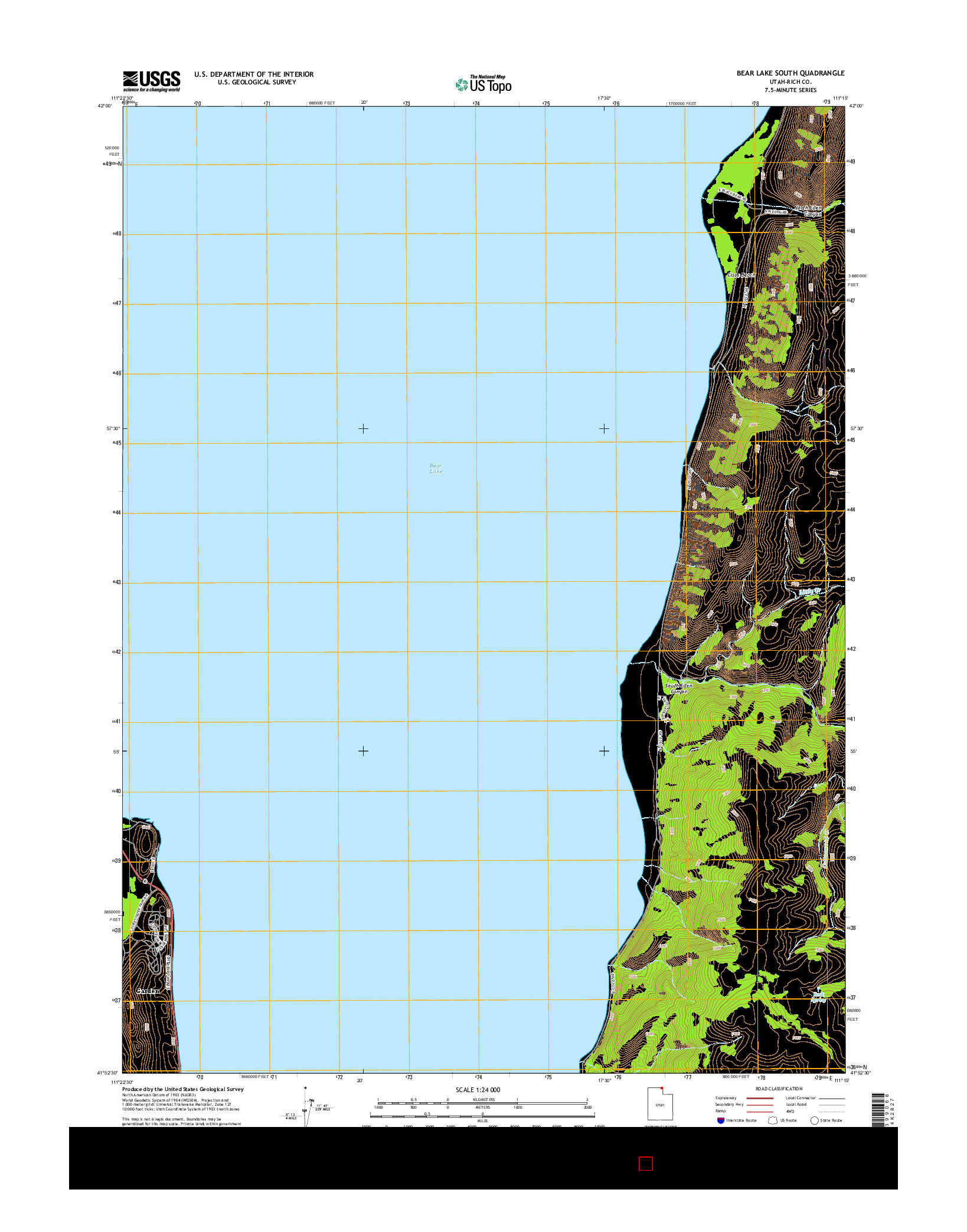 USGS US TOPO 7.5-MINUTE MAP FOR BEAR LAKE SOUTH, UT 2014