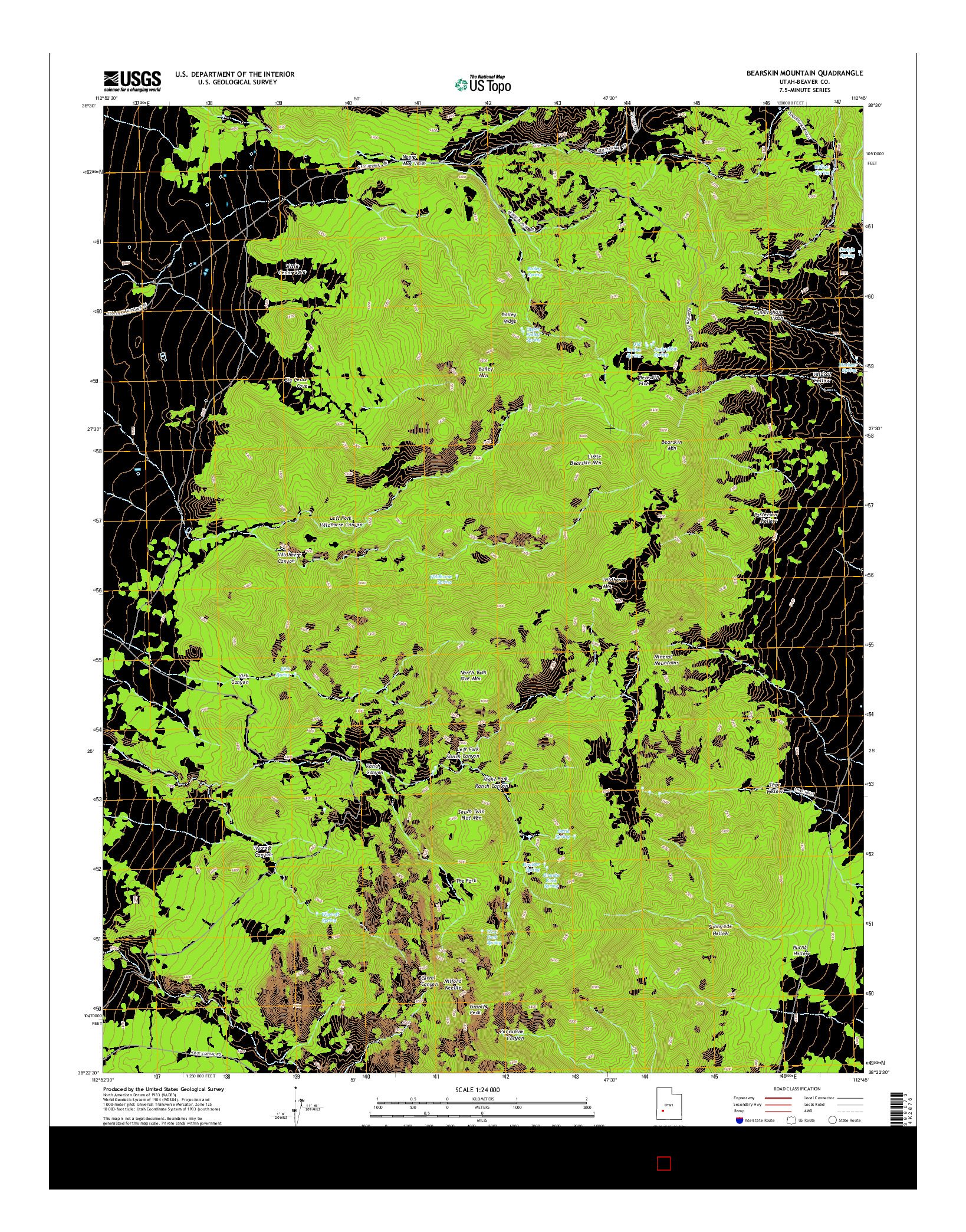 USGS US TOPO 7.5-MINUTE MAP FOR BEARSKIN MOUNTAIN, UT 2014