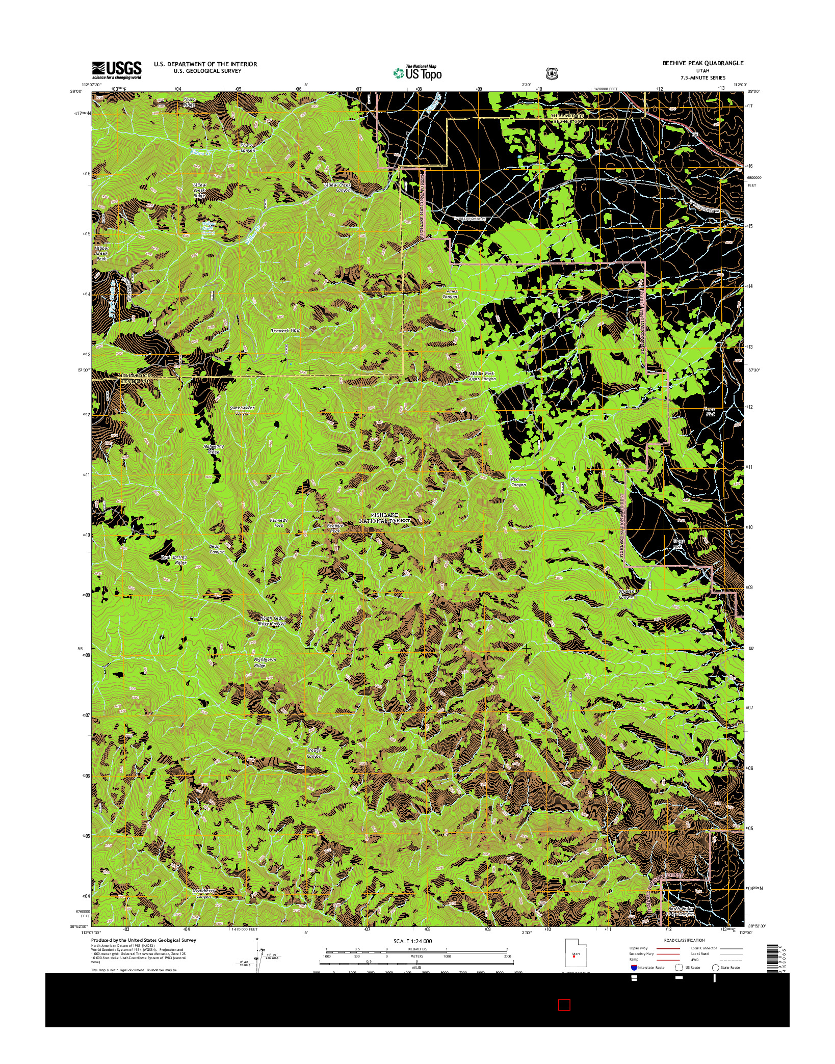 USGS US TOPO 7.5-MINUTE MAP FOR BEEHIVE PEAK, UT 2014