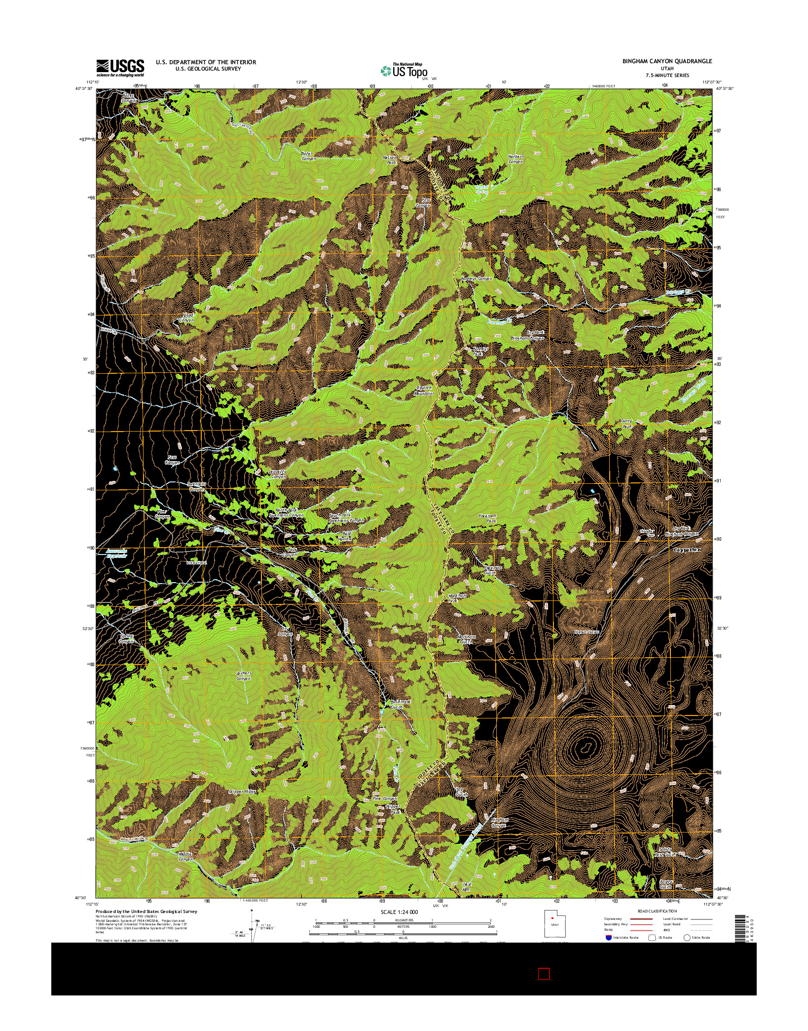 USGS US TOPO 7.5-MINUTE MAP FOR BINGHAM CANYON, UT 2014