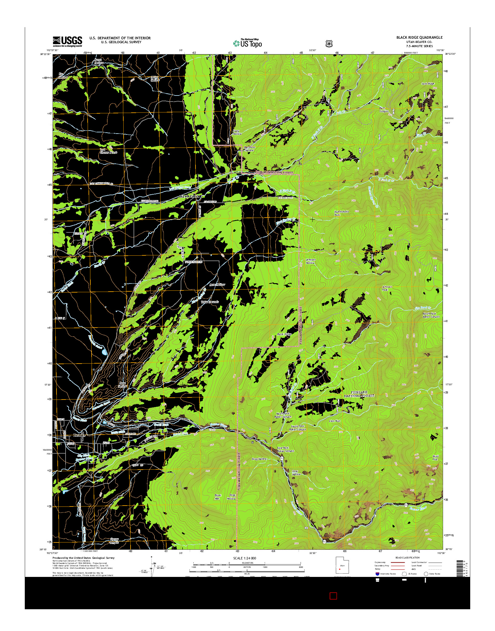 USGS US TOPO 7.5-MINUTE MAP FOR BLACK RIDGE, UT 2014