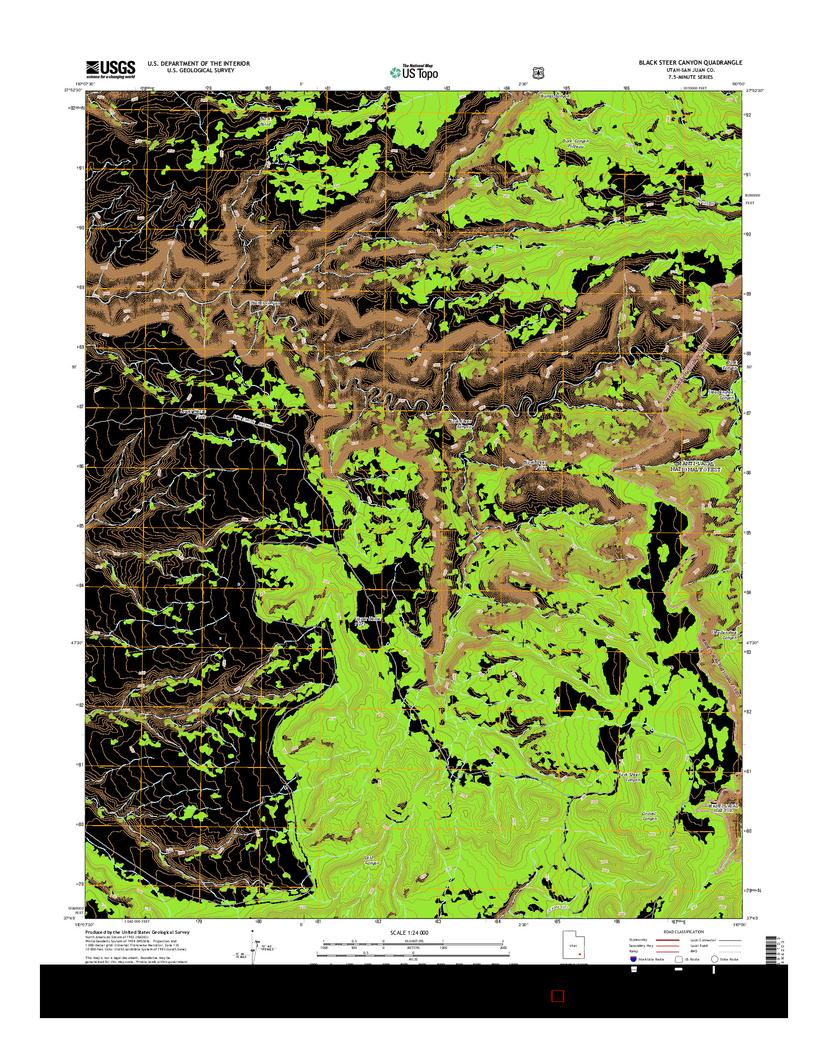 USGS US TOPO 7.5-MINUTE MAP FOR BLACK STEER CANYON, UT 2014