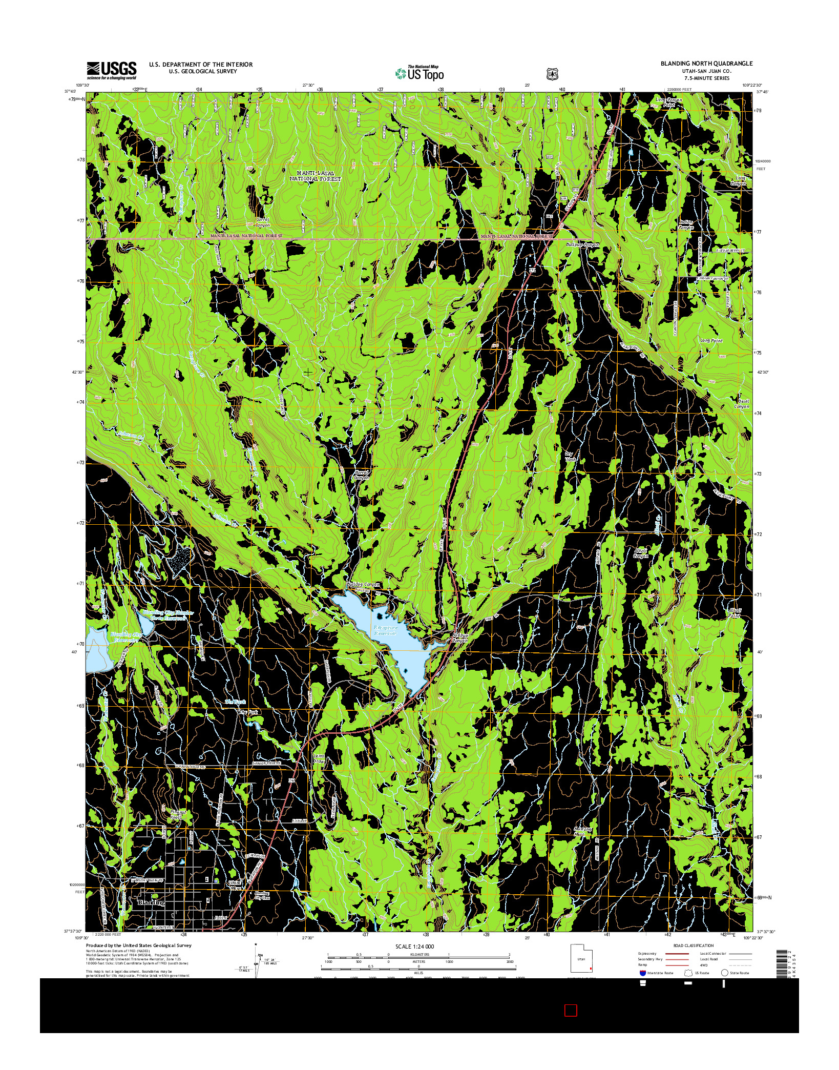 USGS US TOPO 7.5-MINUTE MAP FOR BLANDING NORTH, UT 2014