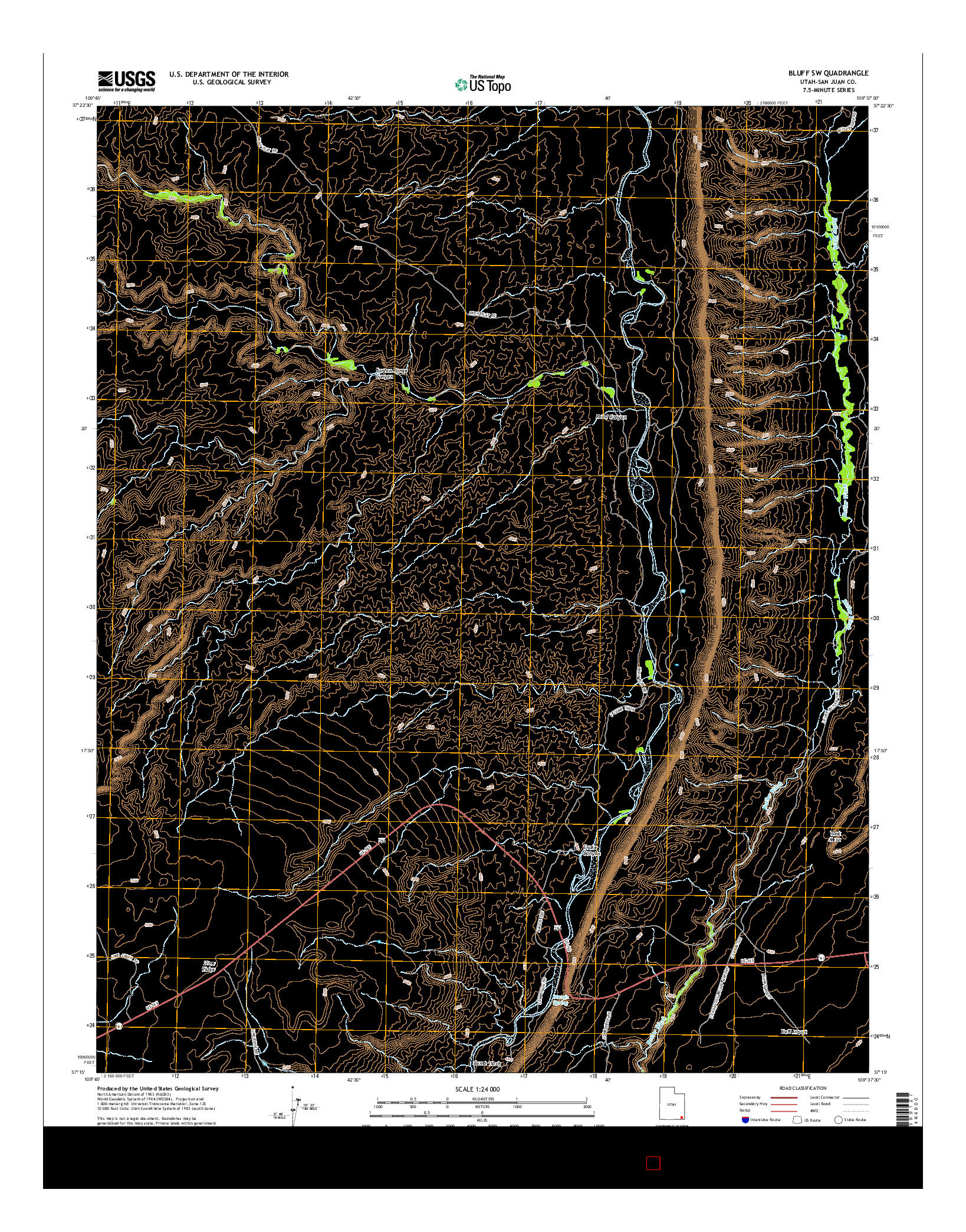 USGS US TOPO 7.5-MINUTE MAP FOR BLUFF SW, UT 2014