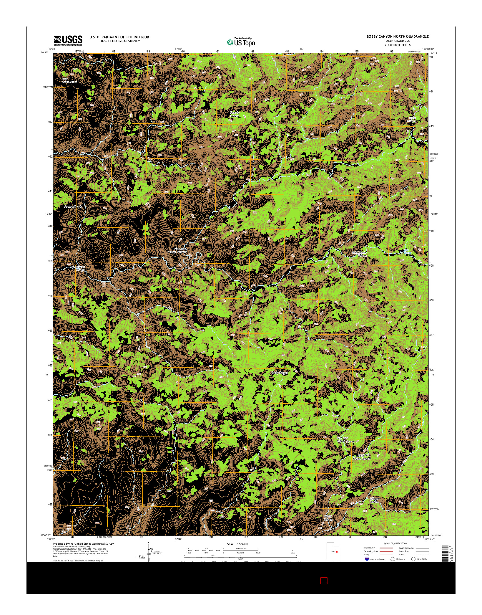 USGS US TOPO 7.5-MINUTE MAP FOR BOBBY CANYON NORTH, UT 2014