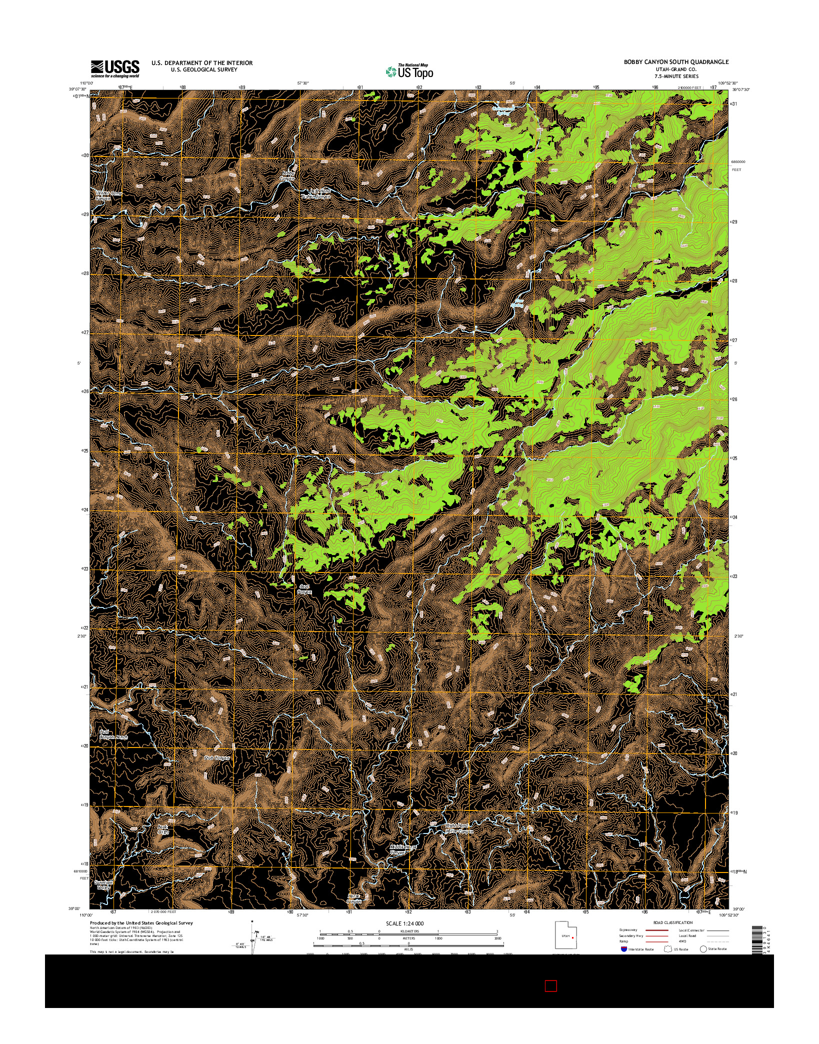 USGS US TOPO 7.5-MINUTE MAP FOR BOBBY CANYON SOUTH, UT 2014