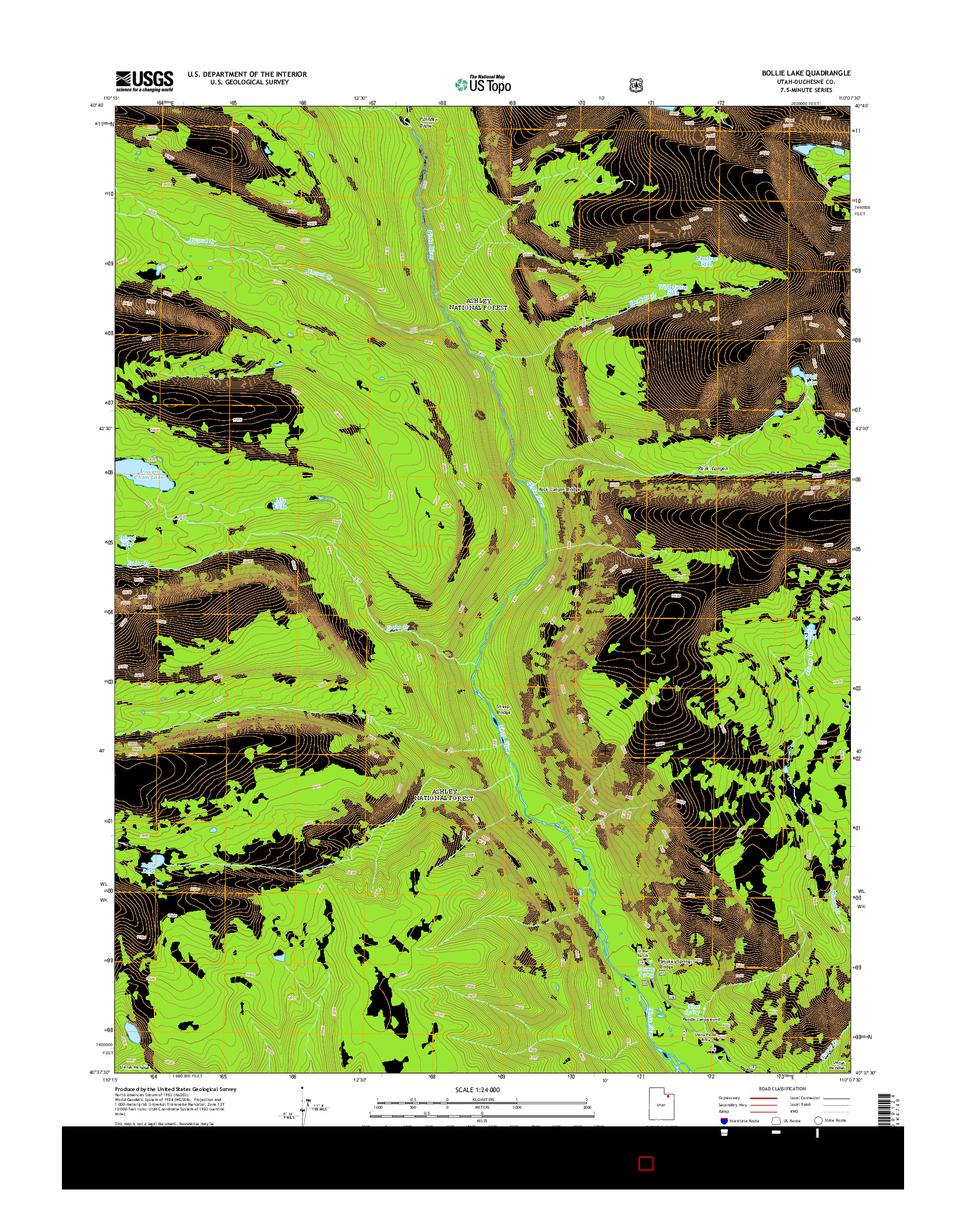 USGS US TOPO 7.5-MINUTE MAP FOR BOLLIE LAKE, UT 2014