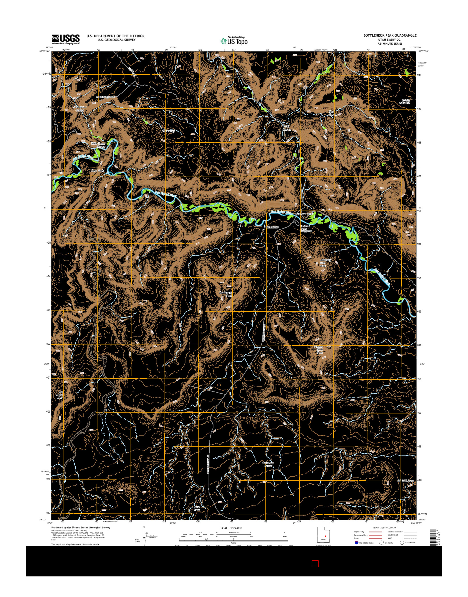 USGS US TOPO 7.5-MINUTE MAP FOR BOTTLENECK PEAK, UT 2014