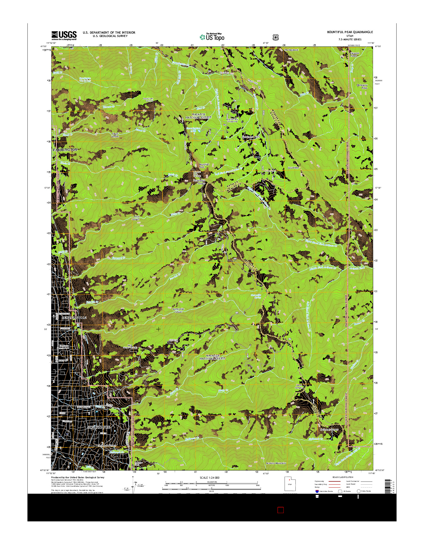 USGS US TOPO 7.5-MINUTE MAP FOR BOUNTIFUL PEAK, UT 2014