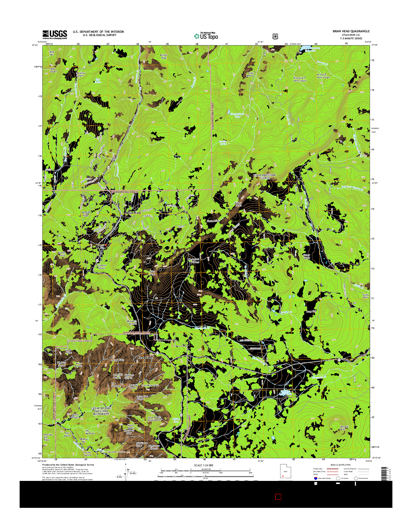 USGS US TOPO 7.5-MINUTE MAP FOR BRIAN HEAD, UT 2014