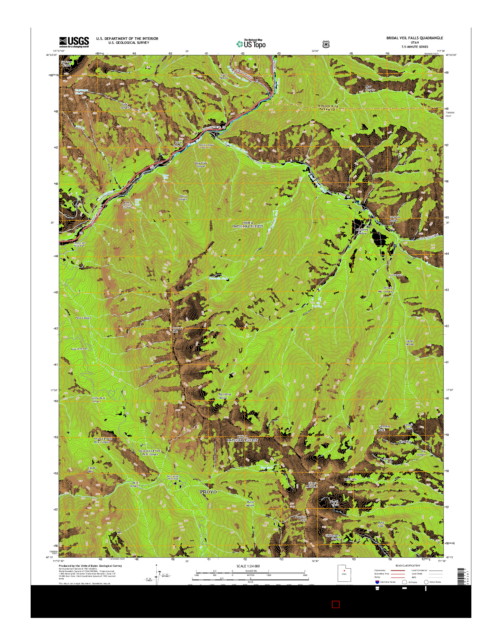 USGS US TOPO 7.5-MINUTE MAP FOR BRIDAL VEIL FALLS, UT 2014