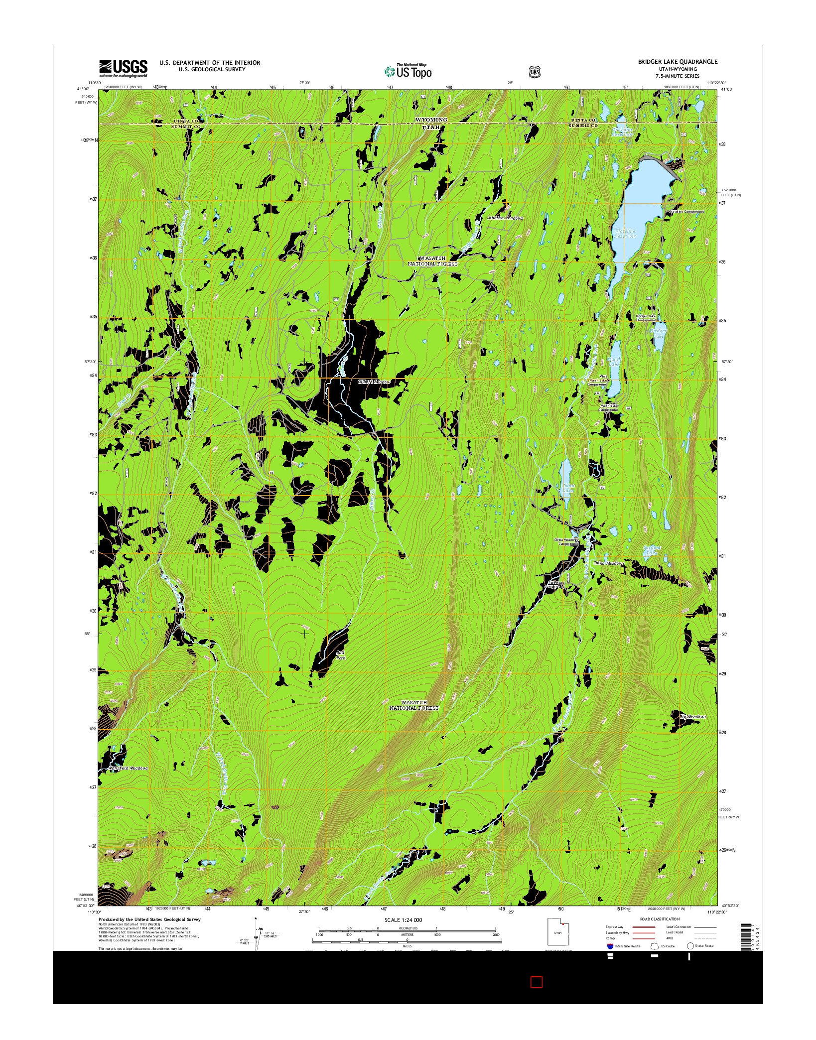 USGS US TOPO 7.5-MINUTE MAP FOR BRIDGER LAKE, UT-WY 2014