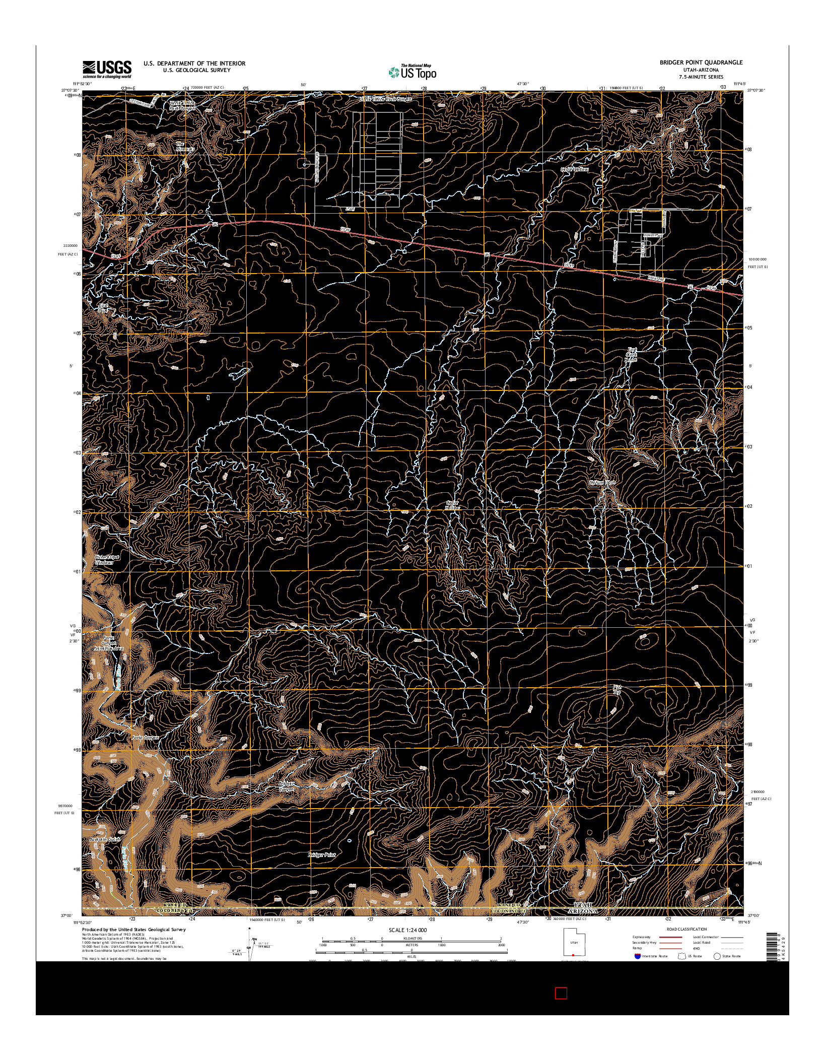 USGS US TOPO 7.5-MINUTE MAP FOR BRIDGER POINT, UT-AZ 2014
