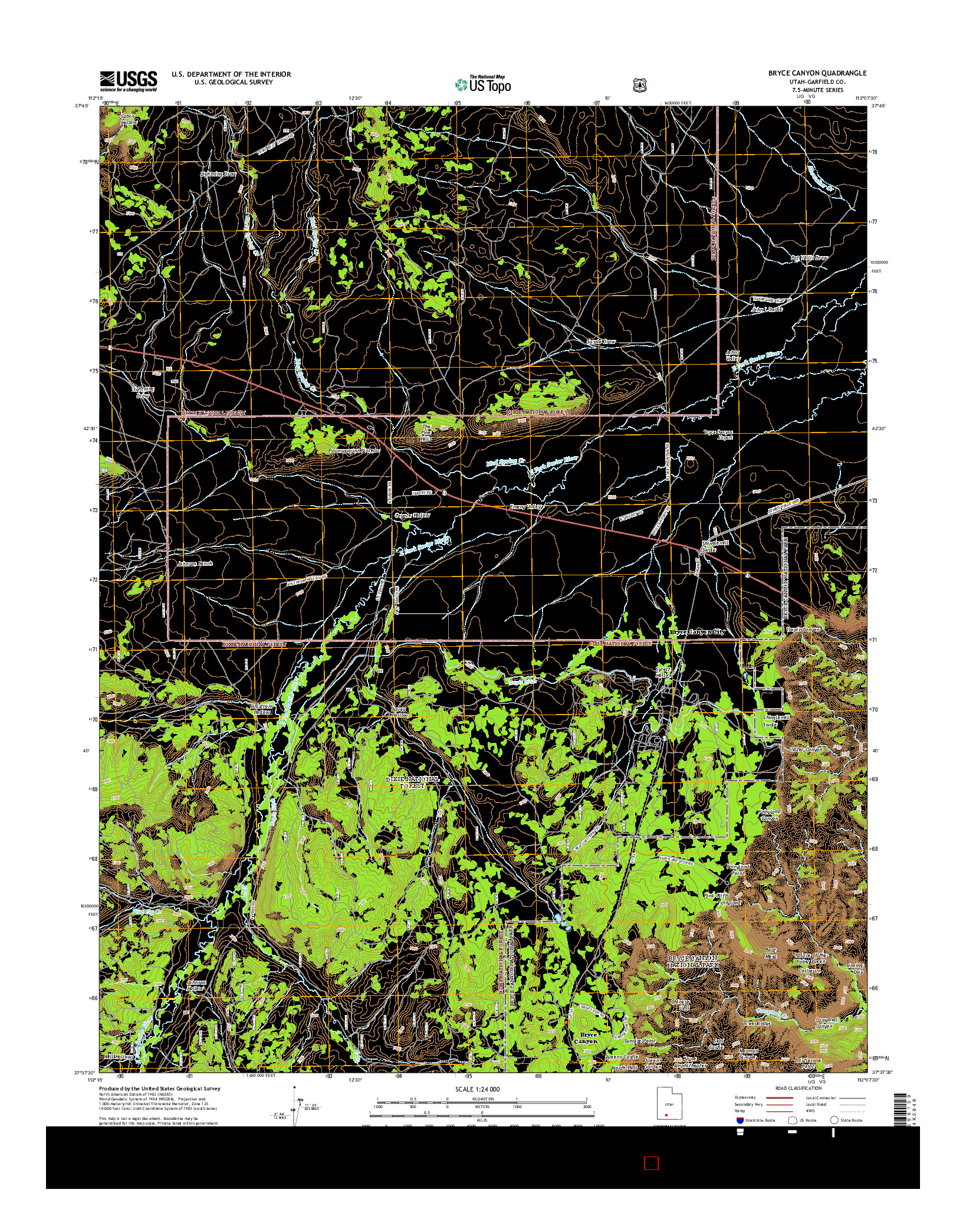 USGS US TOPO 7.5-MINUTE MAP FOR BRYCE CANYON, UT 2014