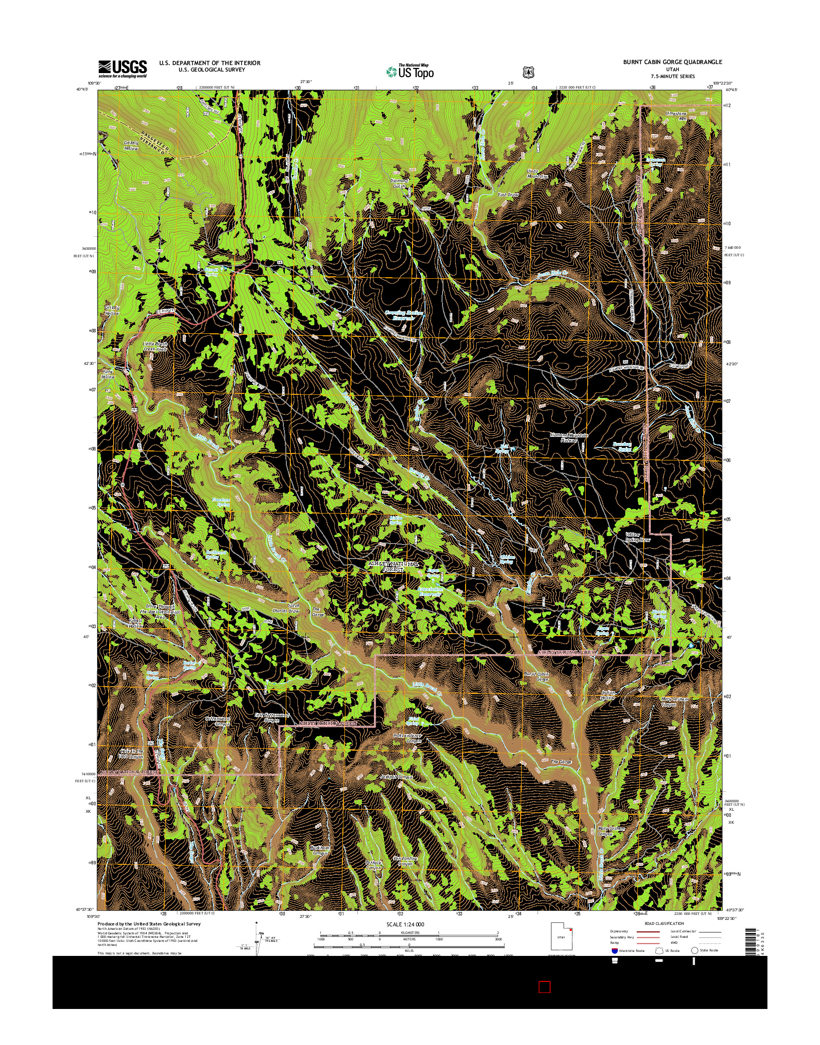 USGS US TOPO 7.5-MINUTE MAP FOR BURNT CABIN GORGE, UT 2014