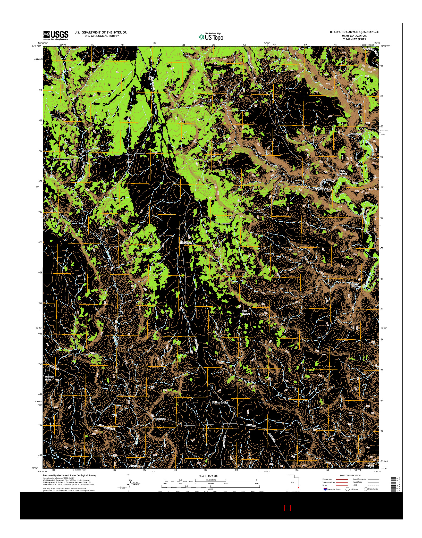 USGS US TOPO 7.5-MINUTE MAP FOR BRADFORD CANYON, UT 2014