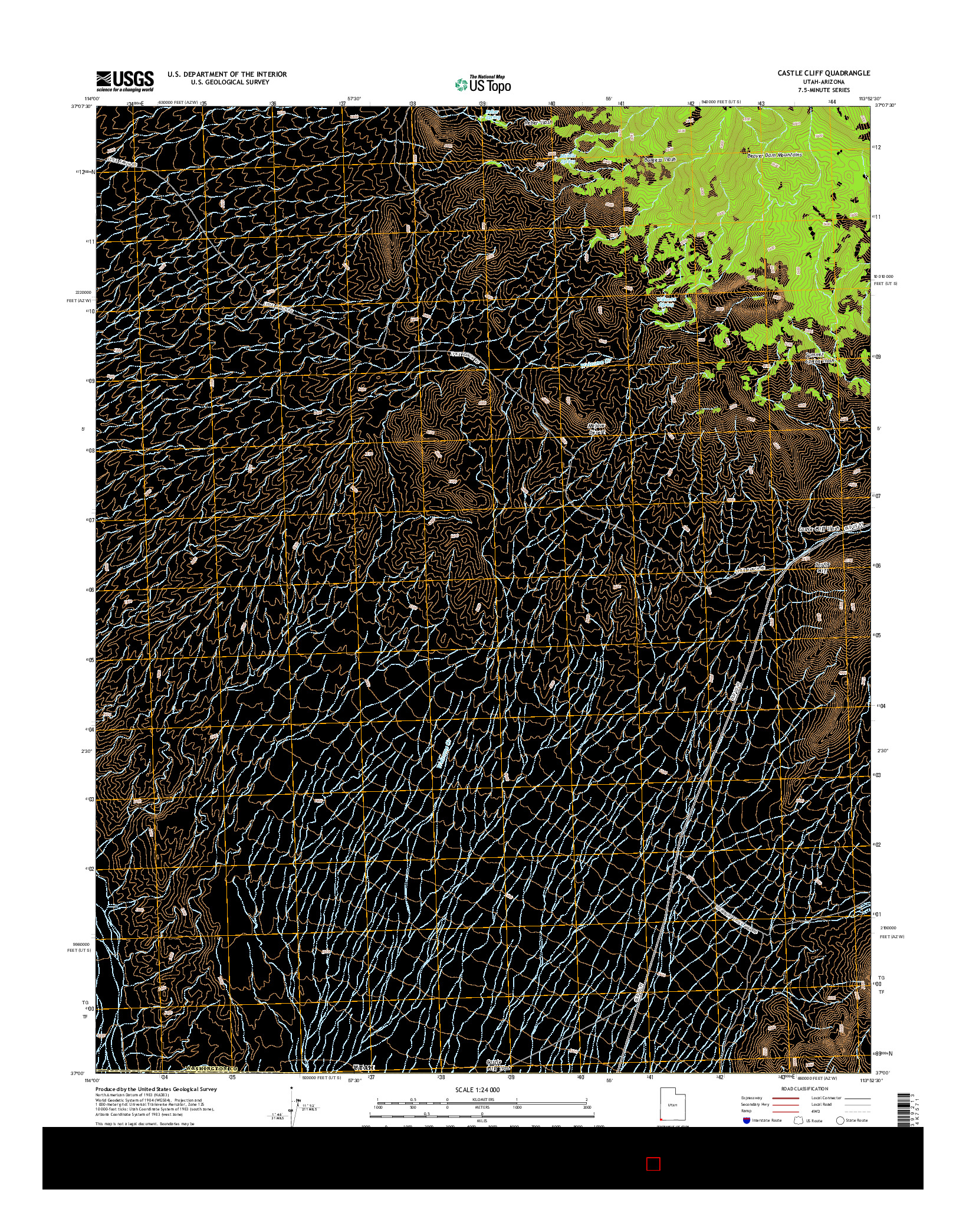 USGS US TOPO 7.5-MINUTE MAP FOR CASTLE CLIFF, UT-AZ 2014