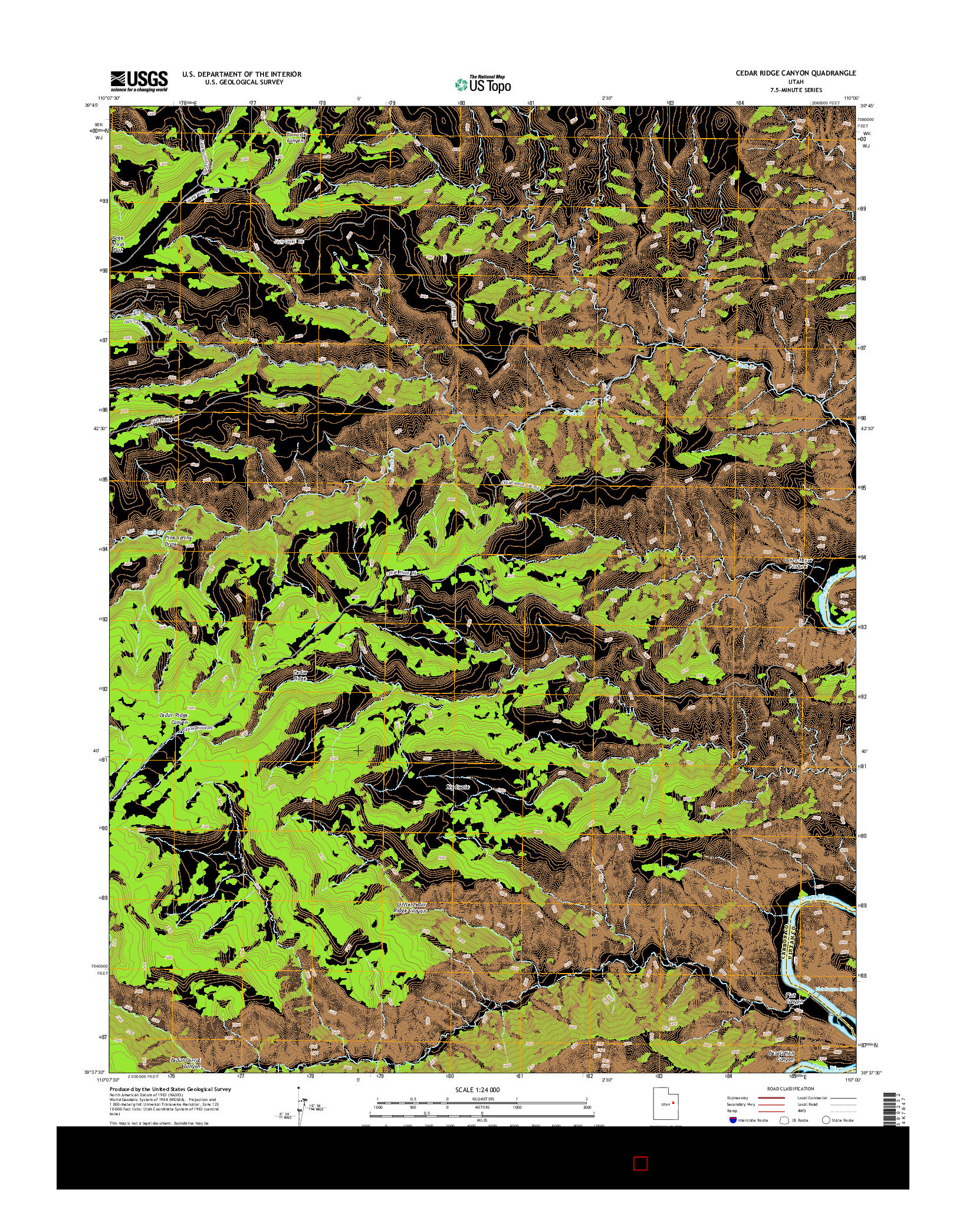 USGS US TOPO 7.5-MINUTE MAP FOR CEDAR RIDGE CANYON, UT 2014
