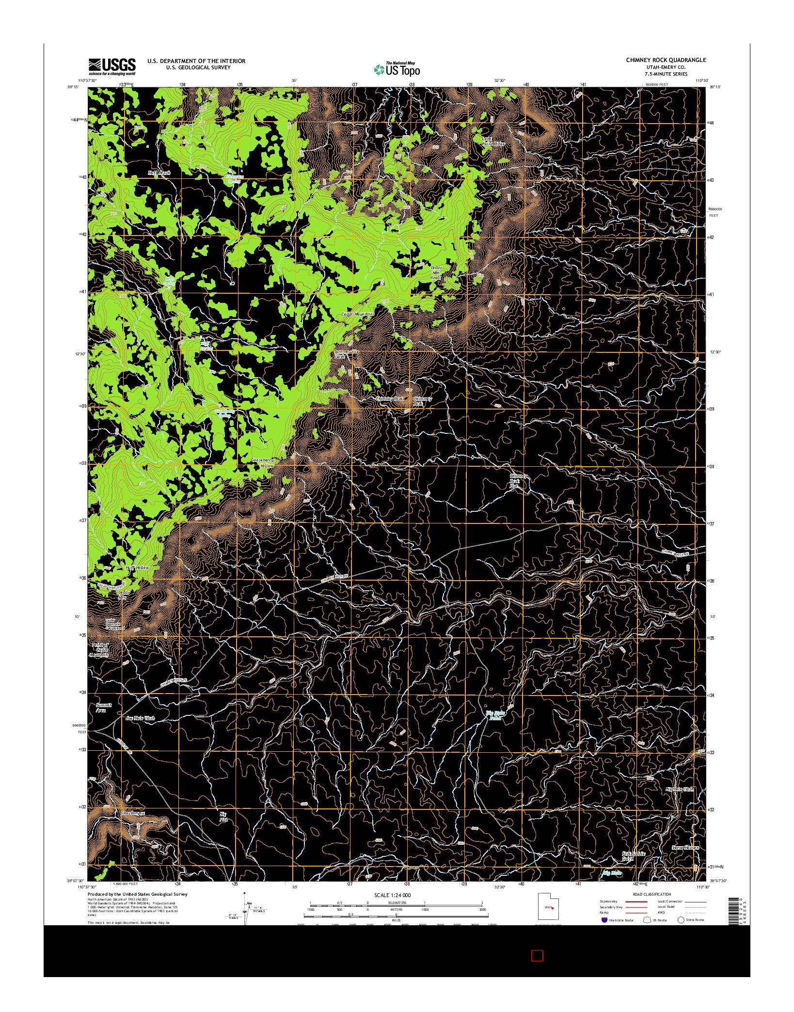 USGS US TOPO 7.5-MINUTE MAP FOR CHIMNEY ROCK, UT 2014