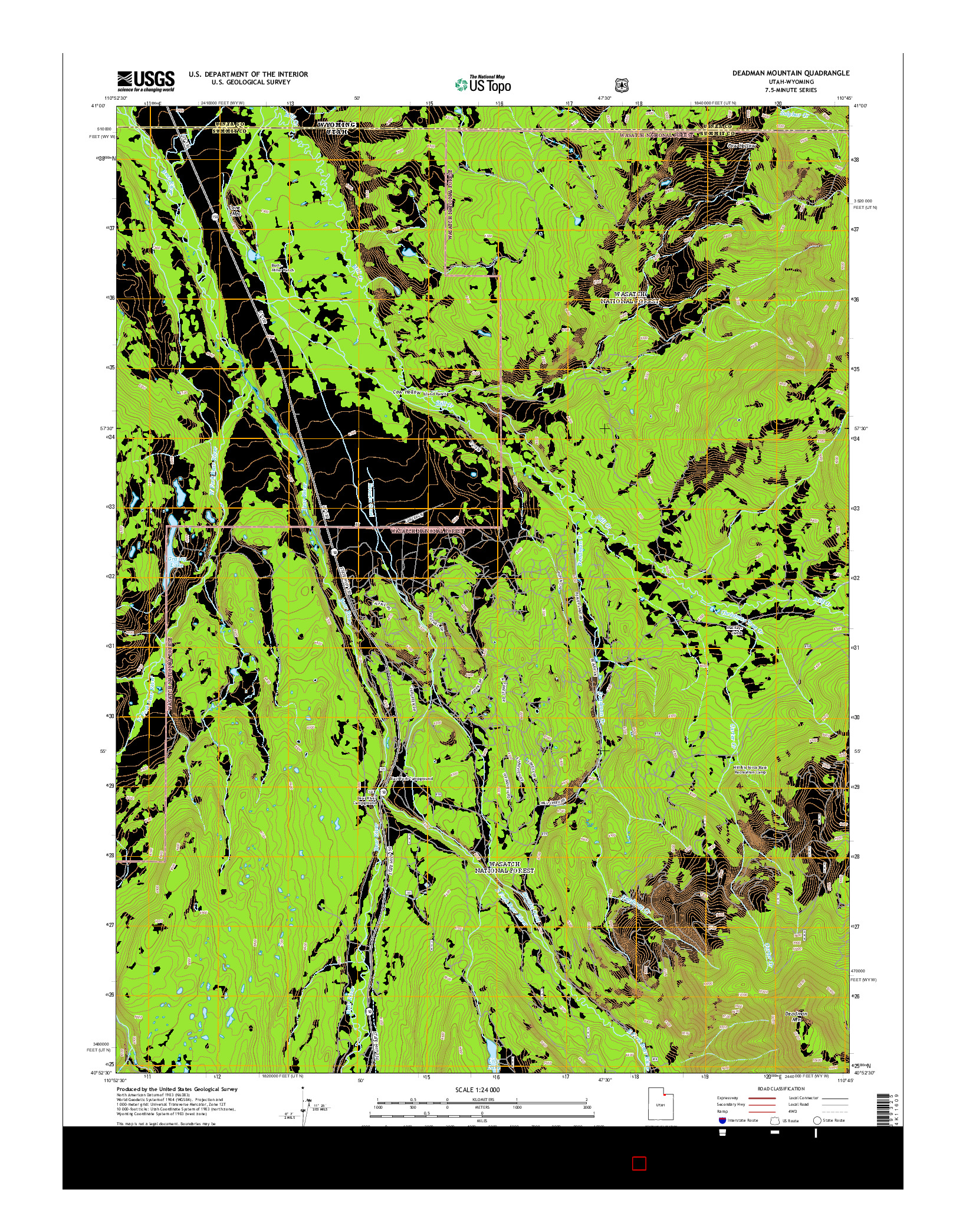 USGS US TOPO 7.5-MINUTE MAP FOR DEADMAN MOUNTAIN, UT-WY 2014