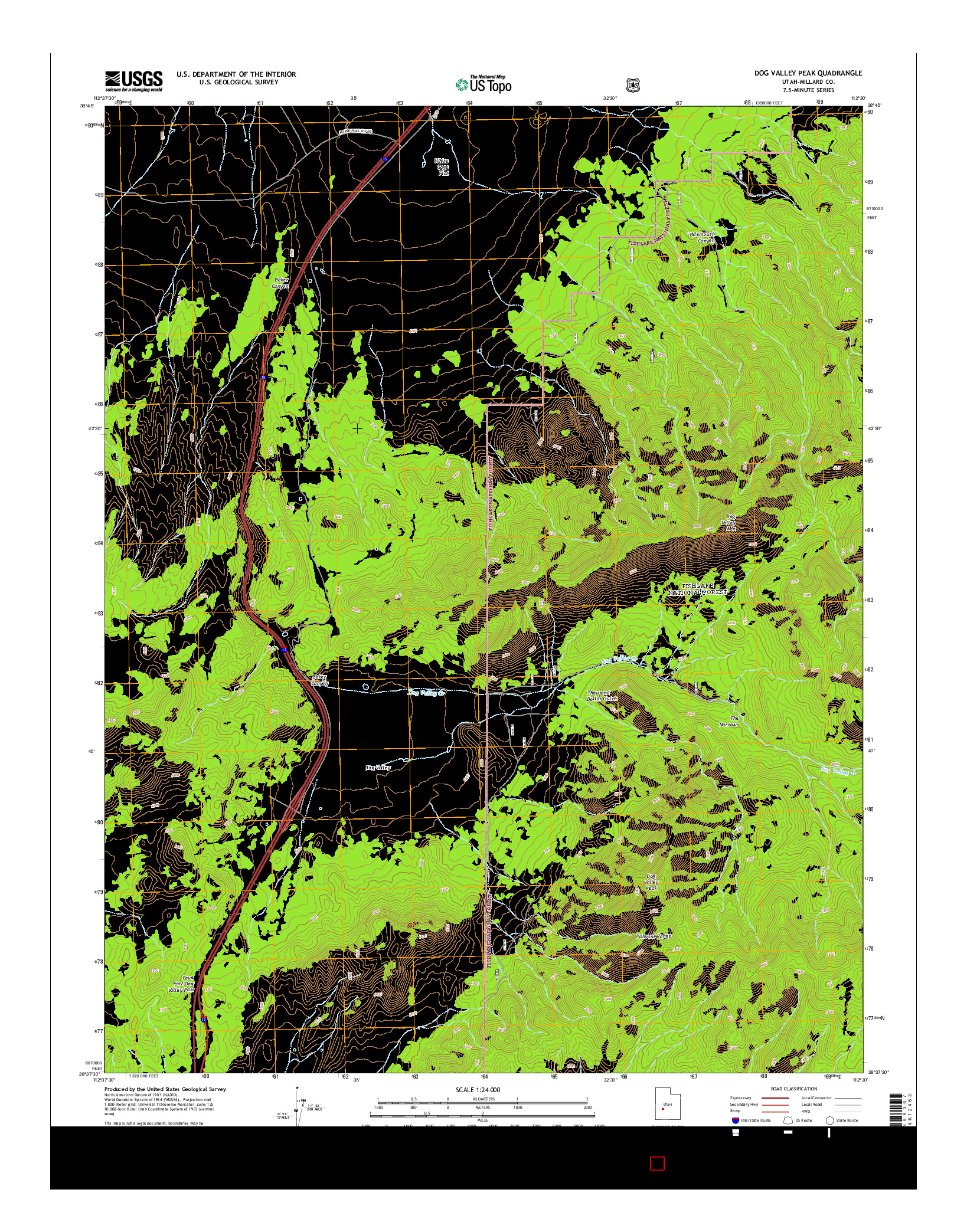 USGS US TOPO 7.5-MINUTE MAP FOR DOG VALLEY PEAK, UT 2014