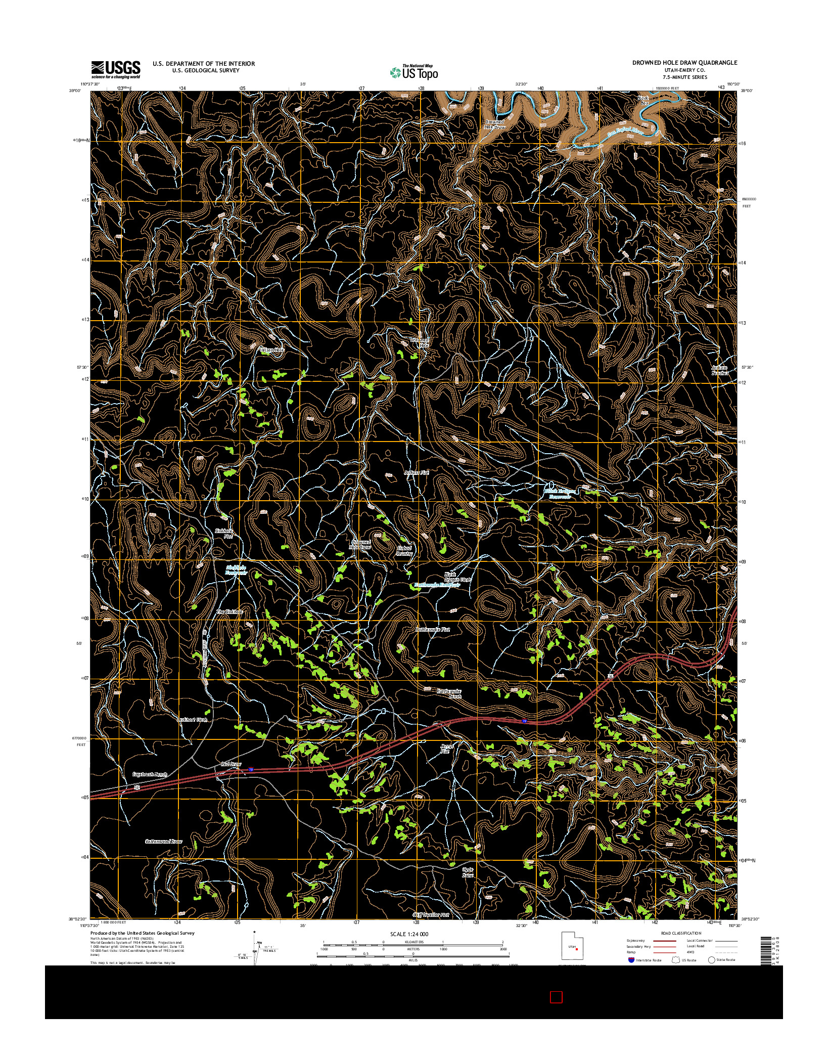 USGS US TOPO 7.5-MINUTE MAP FOR DROWNED HOLE DRAW, UT 2014