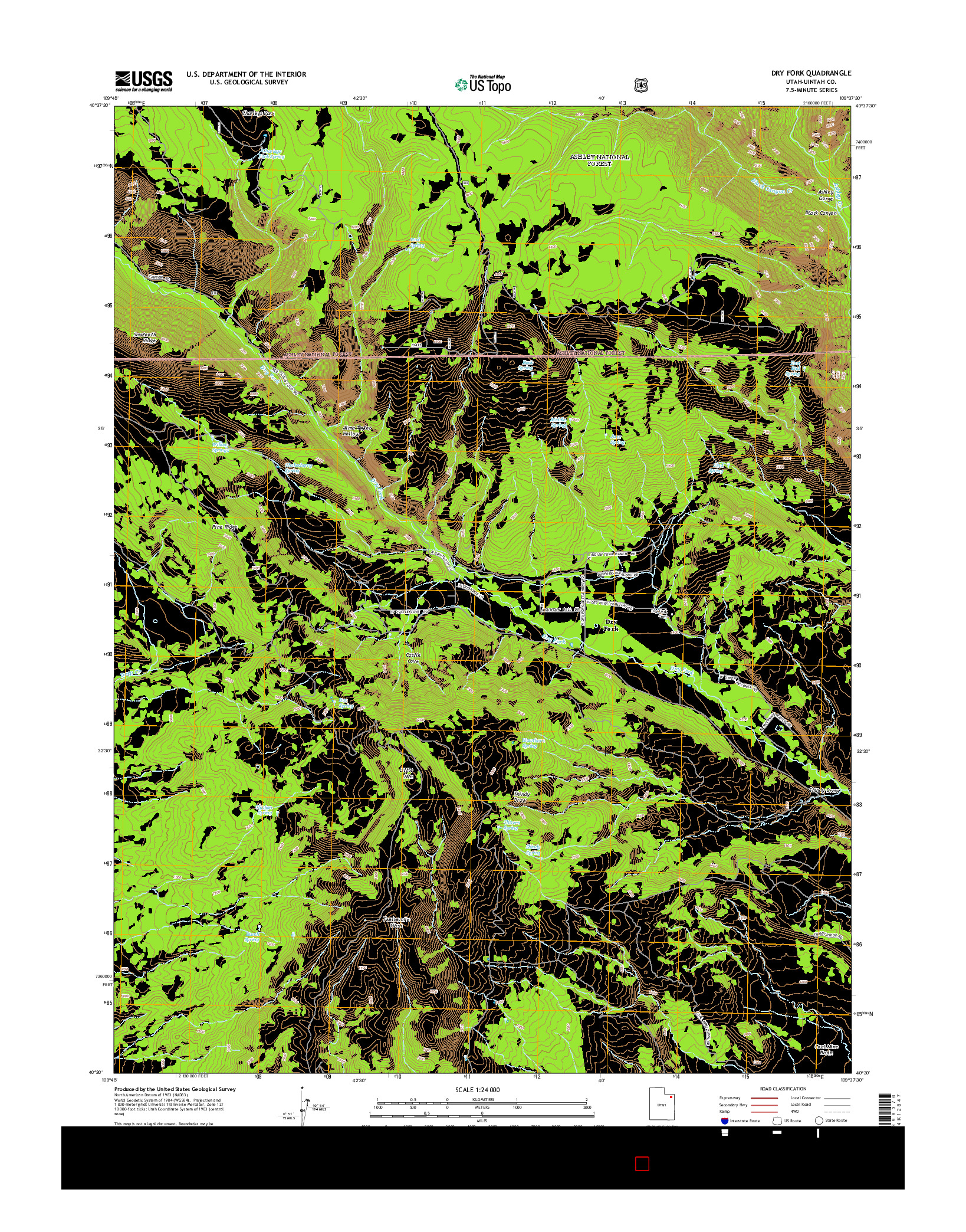 USGS US TOPO 7.5-MINUTE MAP FOR DRY FORK, UT 2014