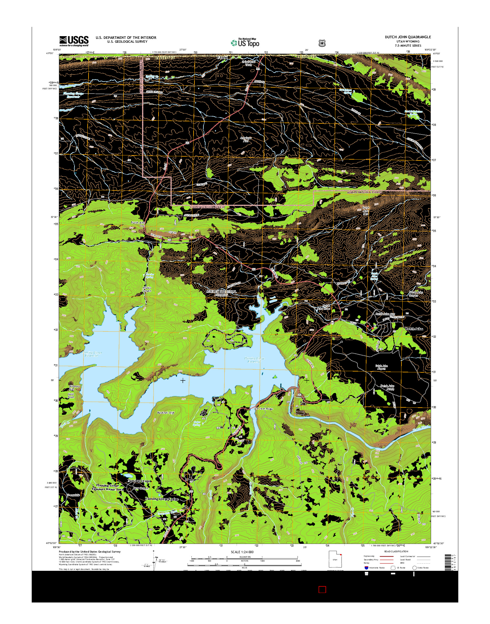 USGS US TOPO 7.5-MINUTE MAP FOR DUTCH JOHN, UT-WY 2014