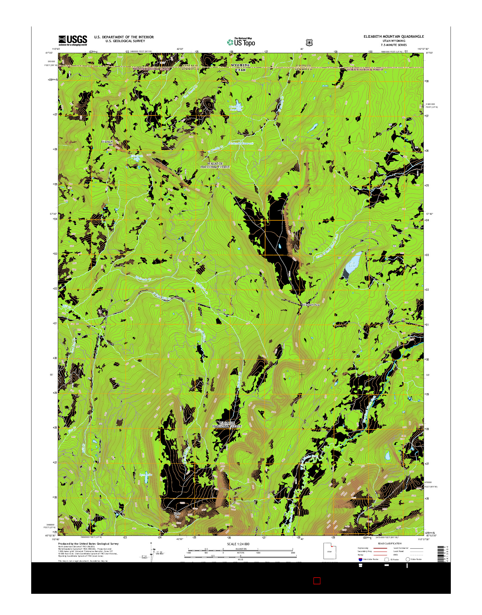 USGS US TOPO 7.5-MINUTE MAP FOR ELIZABETH MOUNTAIN, UT-WY 2014