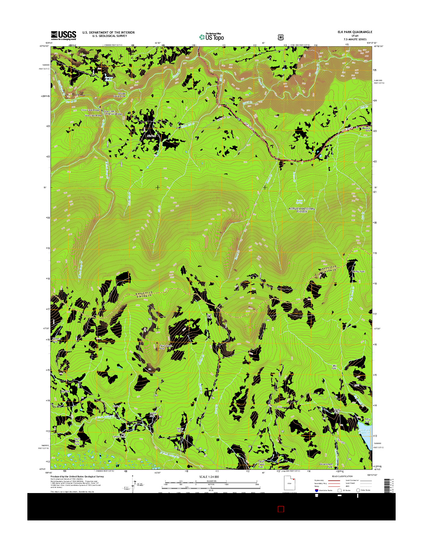 USGS US TOPO 7.5-MINUTE MAP FOR ELK PARK, UT 2014