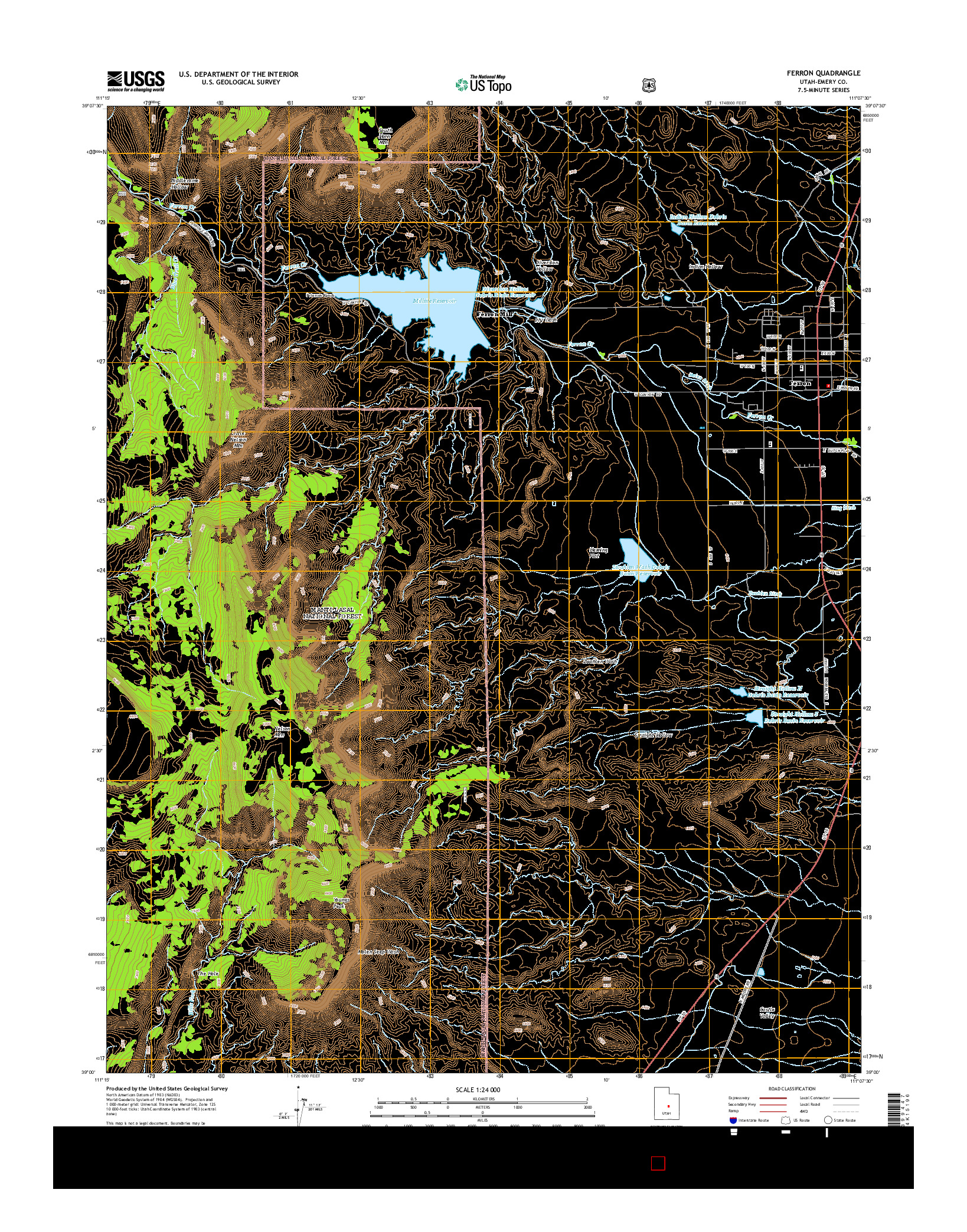 USGS US TOPO 7.5-MINUTE MAP FOR FERRON, UT 2014