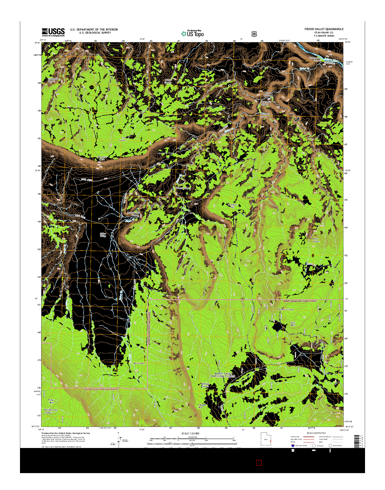 USGS US TOPO 7.5-MINUTE MAP FOR FISHER VALLEY, UT 2014