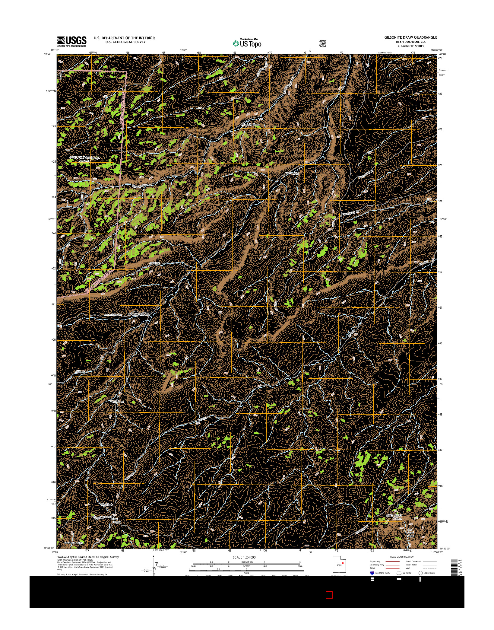 USGS US TOPO 7.5-MINUTE MAP FOR GILSONITE DRAW, UT 2014