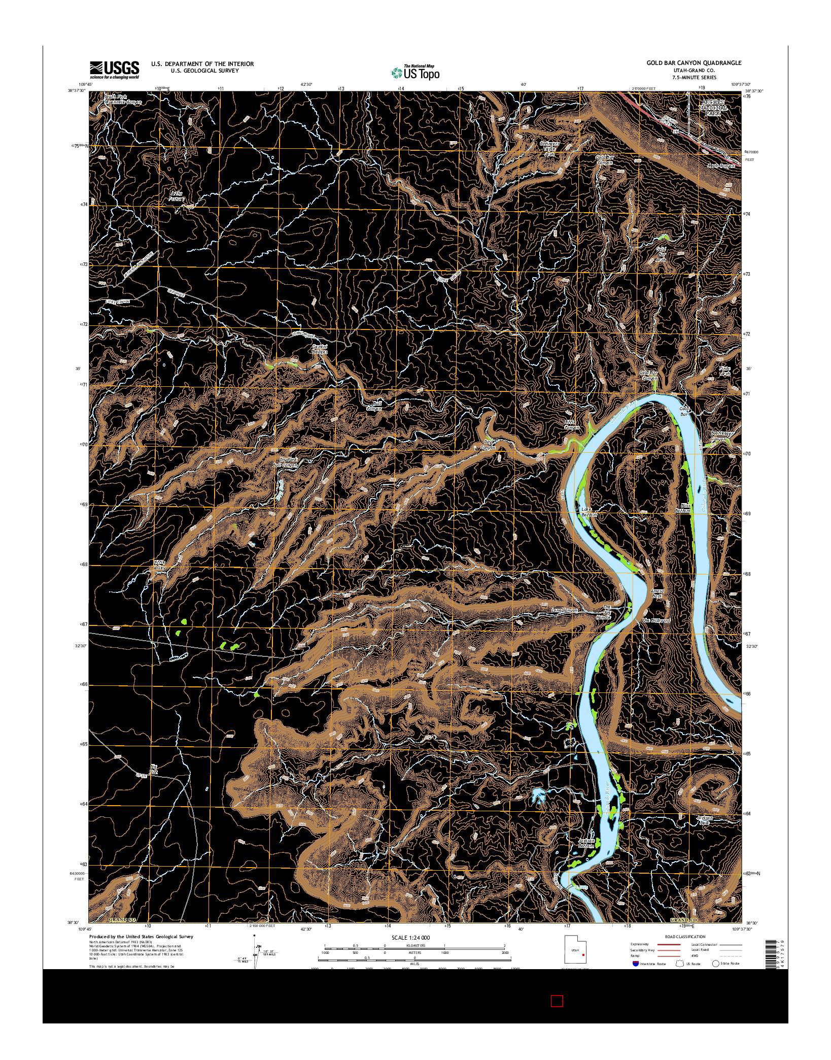 USGS US TOPO 7.5-MINUTE MAP FOR GOLD BAR CANYON, UT 2014