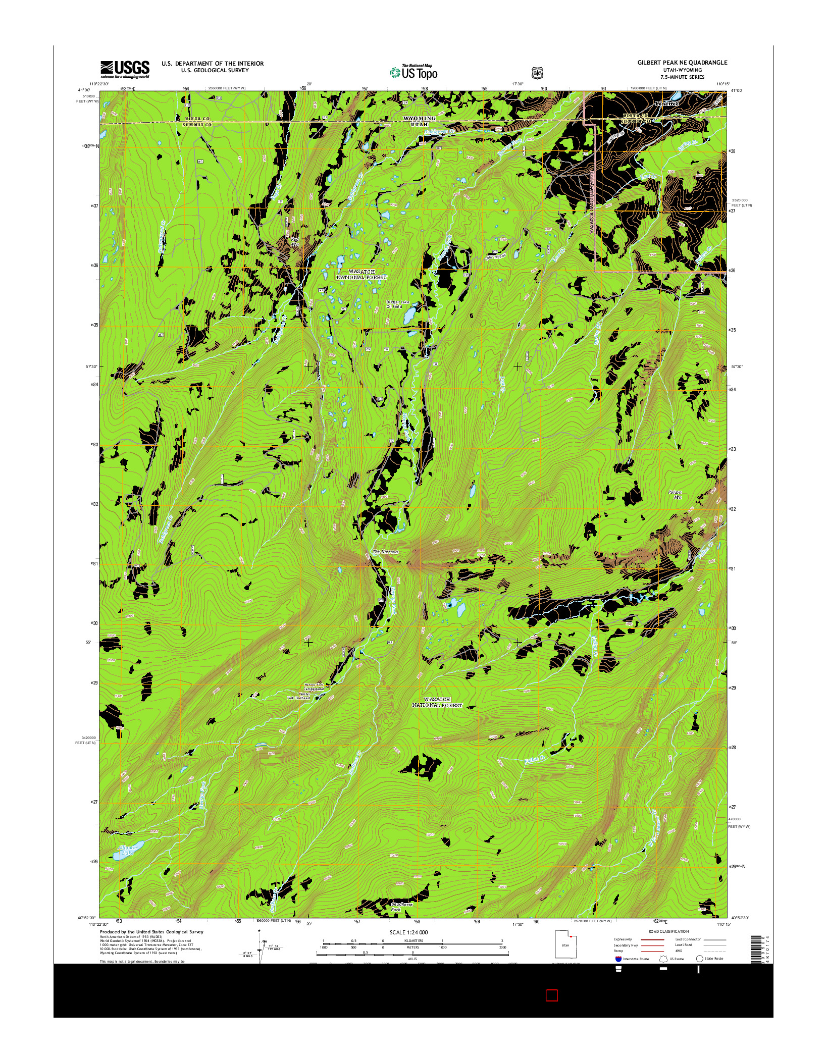 USGS US TOPO 7.5-MINUTE MAP FOR GILBERT PEAK NE, UT-WY 2014