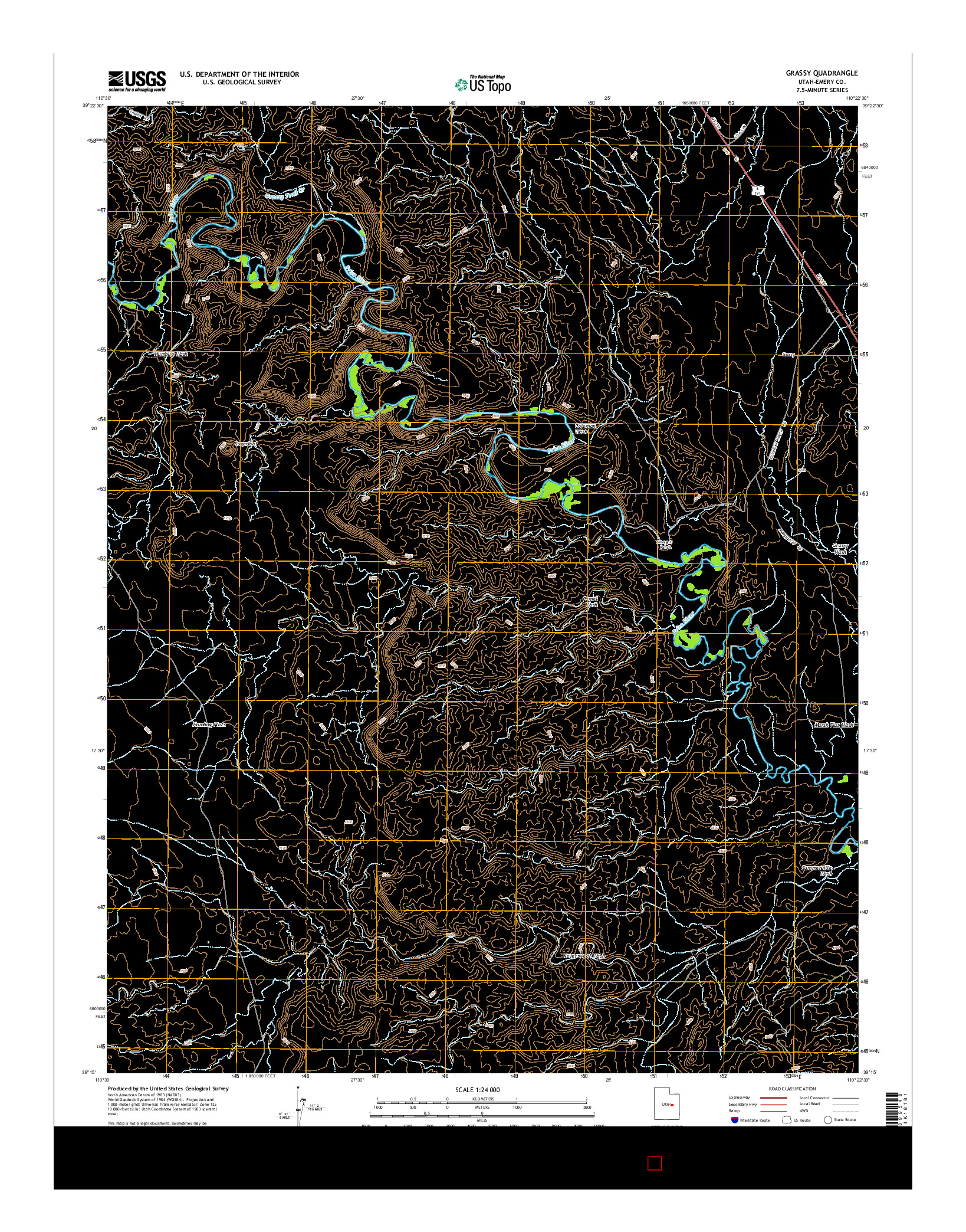 USGS US TOPO 7.5-MINUTE MAP FOR GRASSY, UT 2014