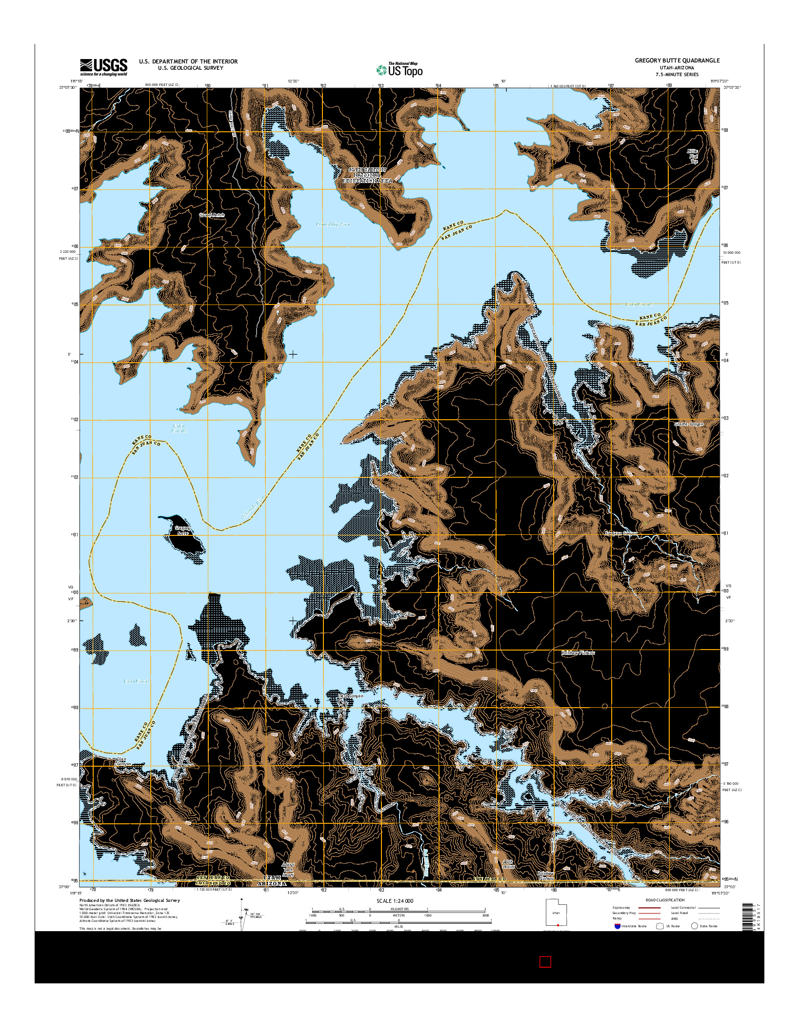 USGS US TOPO 7.5-MINUTE MAP FOR GREGORY BUTTE, UT-AZ 2014