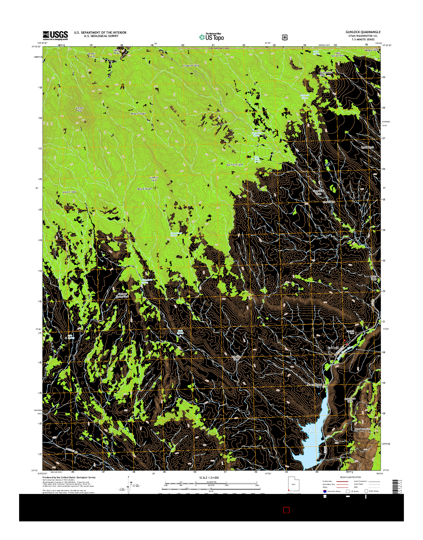 USGS US TOPO 7.5-MINUTE MAP FOR GUNLOCK, UT 2014