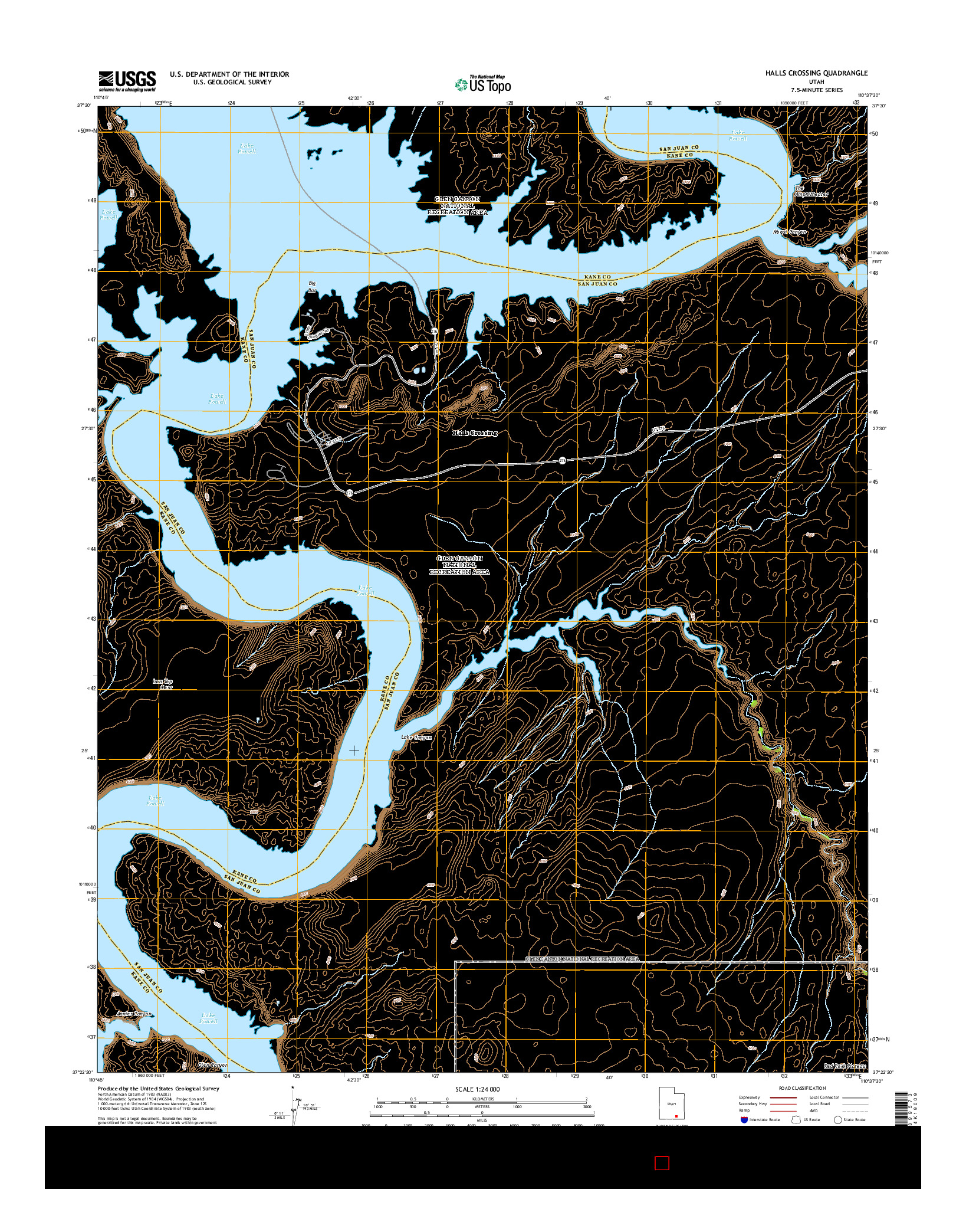 USGS US TOPO 7.5-MINUTE MAP FOR HALLS CROSSING, UT 2014
