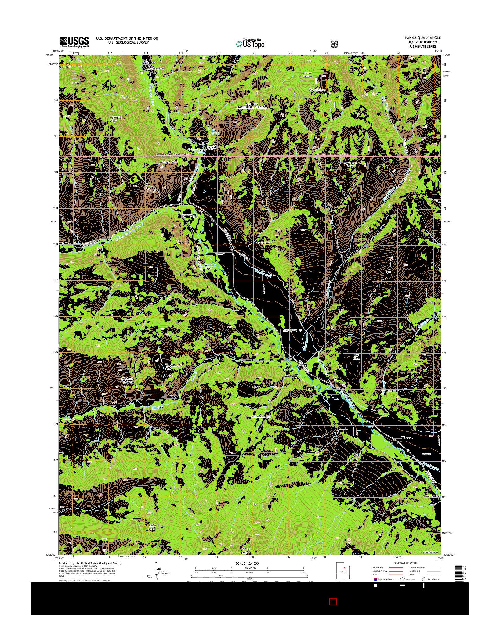 USGS US TOPO 7.5-MINUTE MAP FOR HANNA, UT 2014